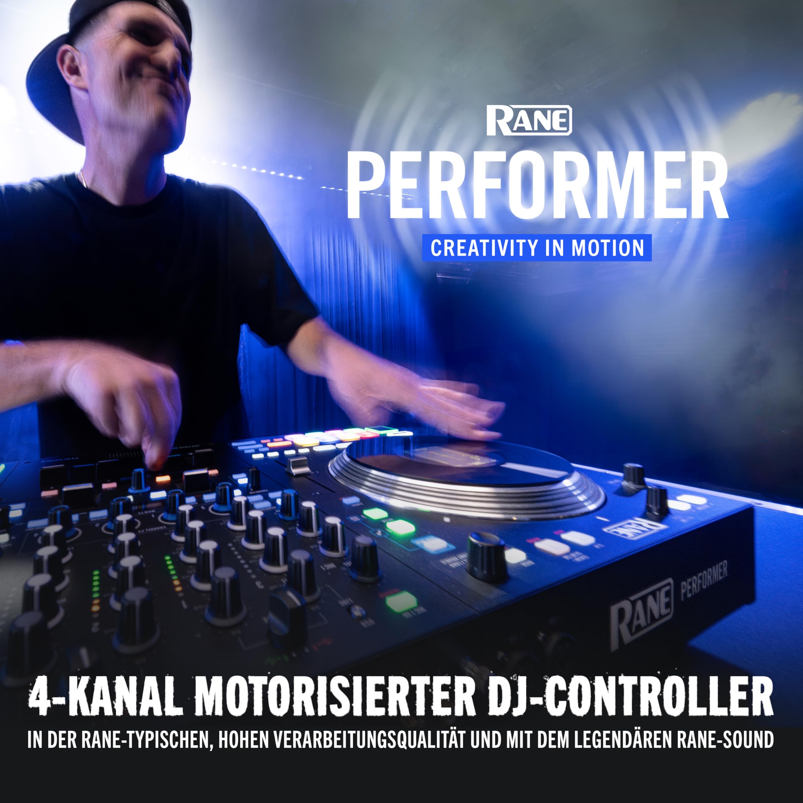 RANE PERFORMER 4-Kanal Pult, Motorisierter DJ Controller, 7-Zoll Platters mit Displays, Precision Feel Fader, Stem-Split, Serato DJ Pro Freischaltung