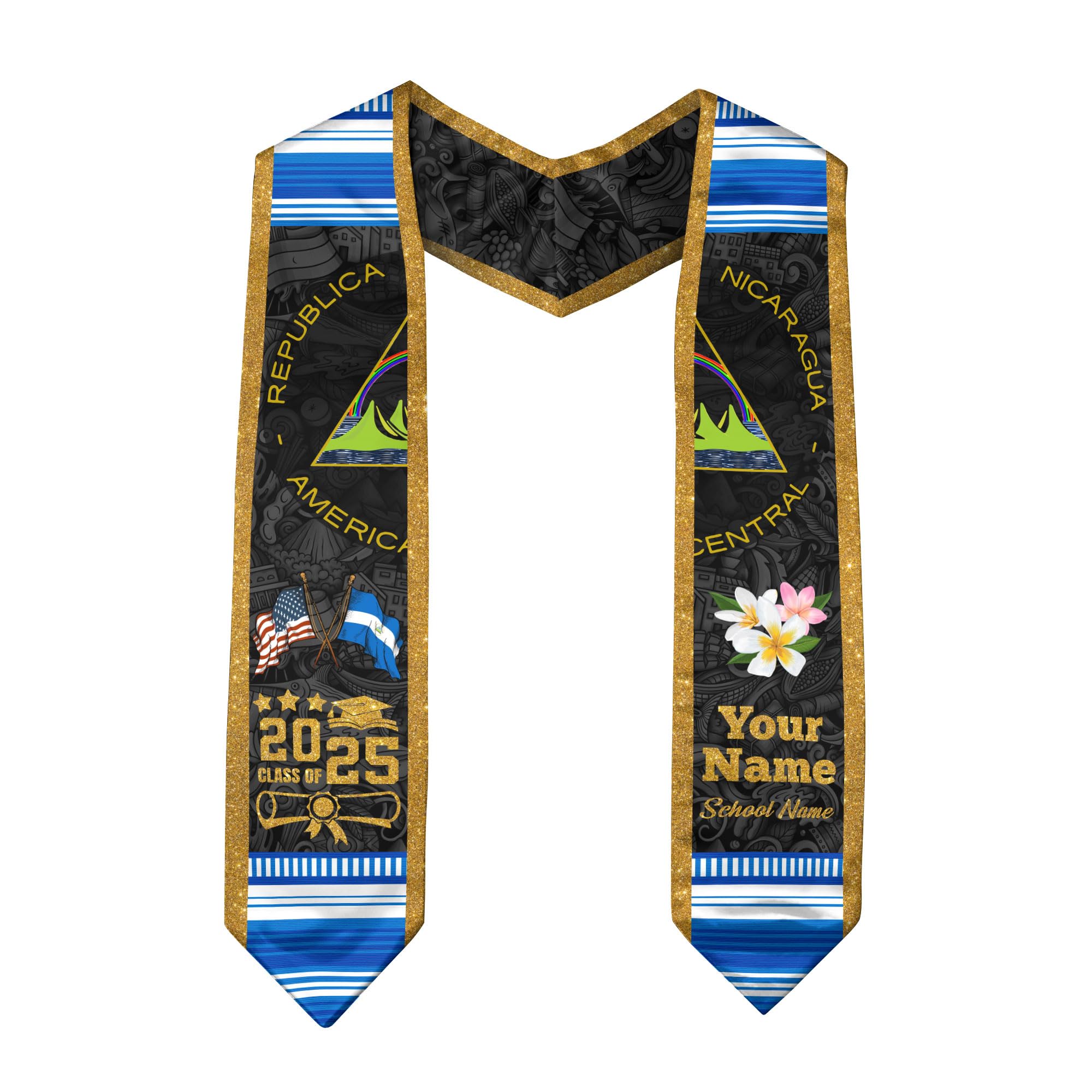 Nicaragua Graduation Stole 2025, Custom Nicaraguans American Flag Graduation Sash 2025, Nicaraguans Graduation Sash 5