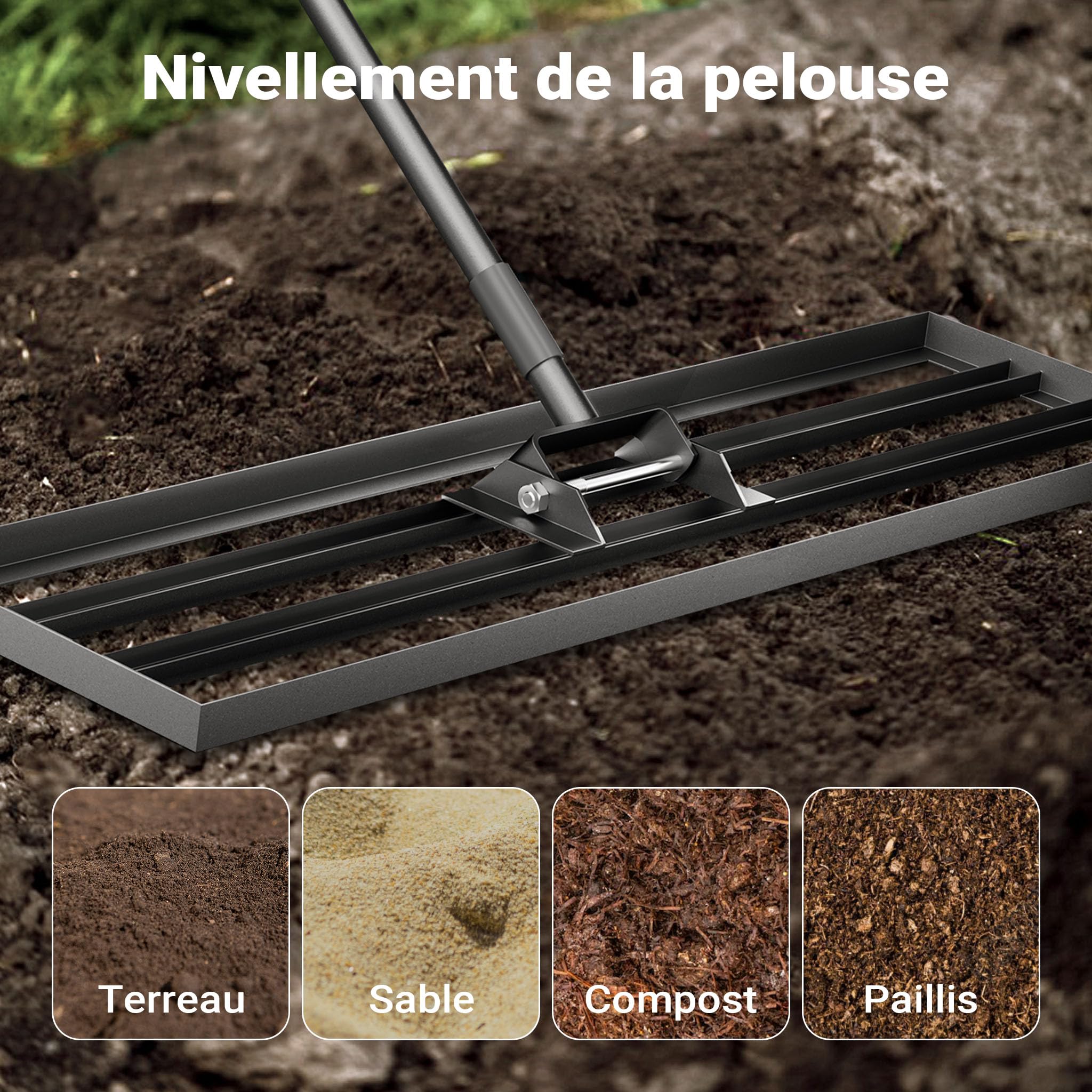 Wiltec Râteau de nivellement 914 x 254 x 2050 mm Noir 3,8 kg Acier Fin Raclette de Gazon Niveleur avec Manche 2 m Extensible Racloir Polyvalent Jardin Aménagement extérieur Golf