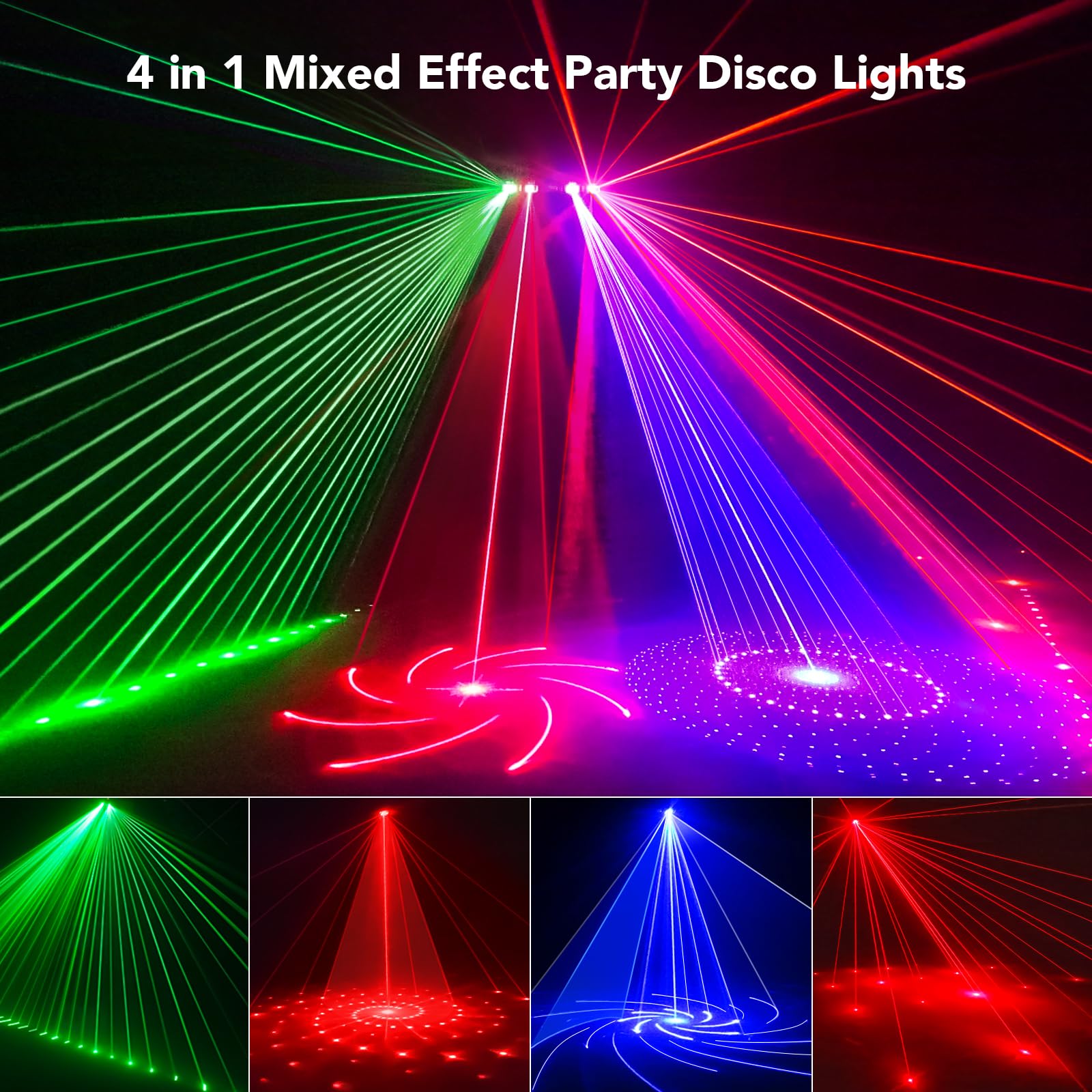 KeoBin Discolicht Partylicht Musikgesteuert, DJ Disco Licht mit DMX 512, Stroboskop, Fernbedienung, Partylicht Mit Discokugel Lichteffekte für Familie Fest Geburtstag Hochzeit Halloween Weihnachten