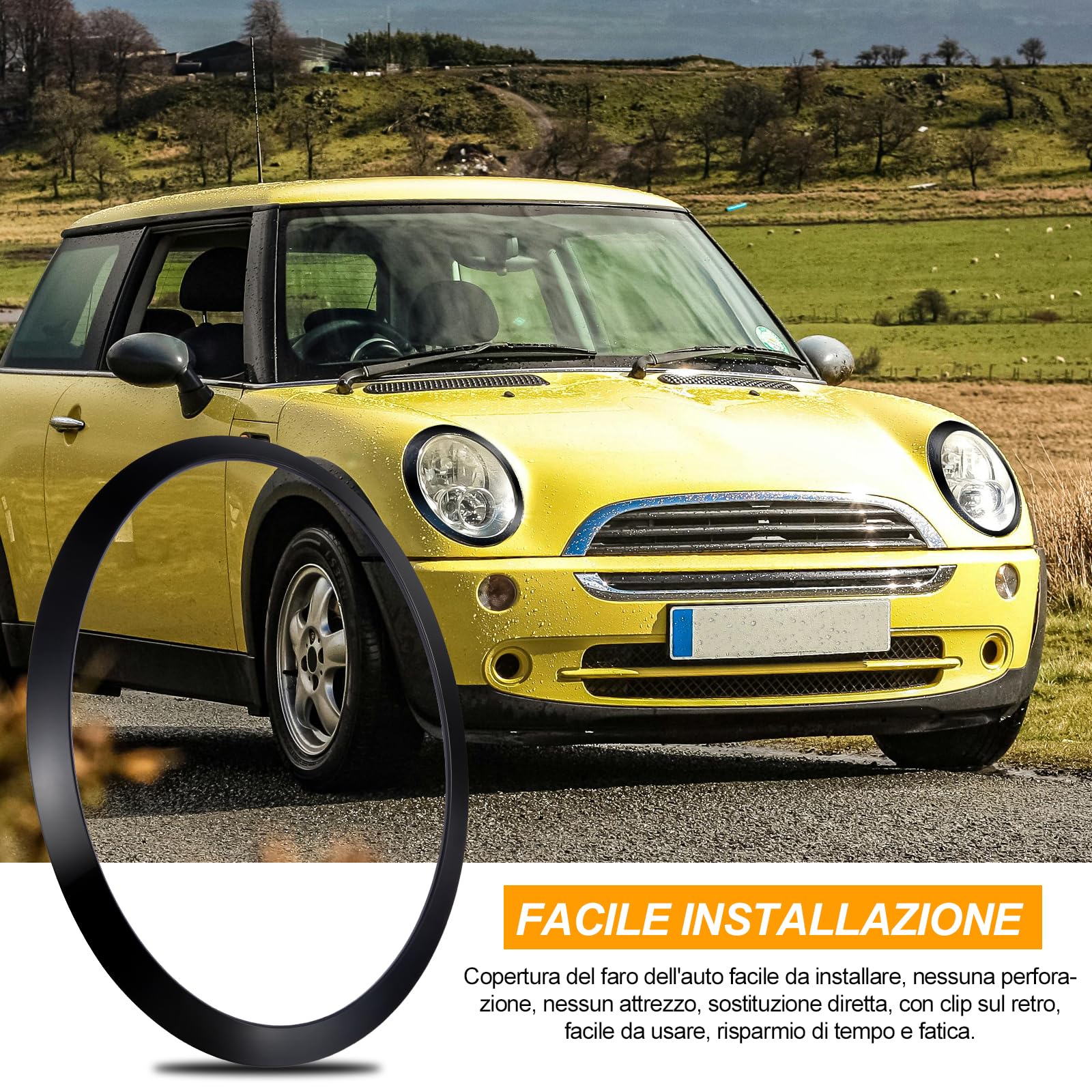 1 Coppia Cornici Fari, Fari Anello di Trim Cornice, Anello Fanale Compatibile con MINI COOPER F55 F56 F57 2014–2021, OEM 51137300631, 51137300632 (Nero)