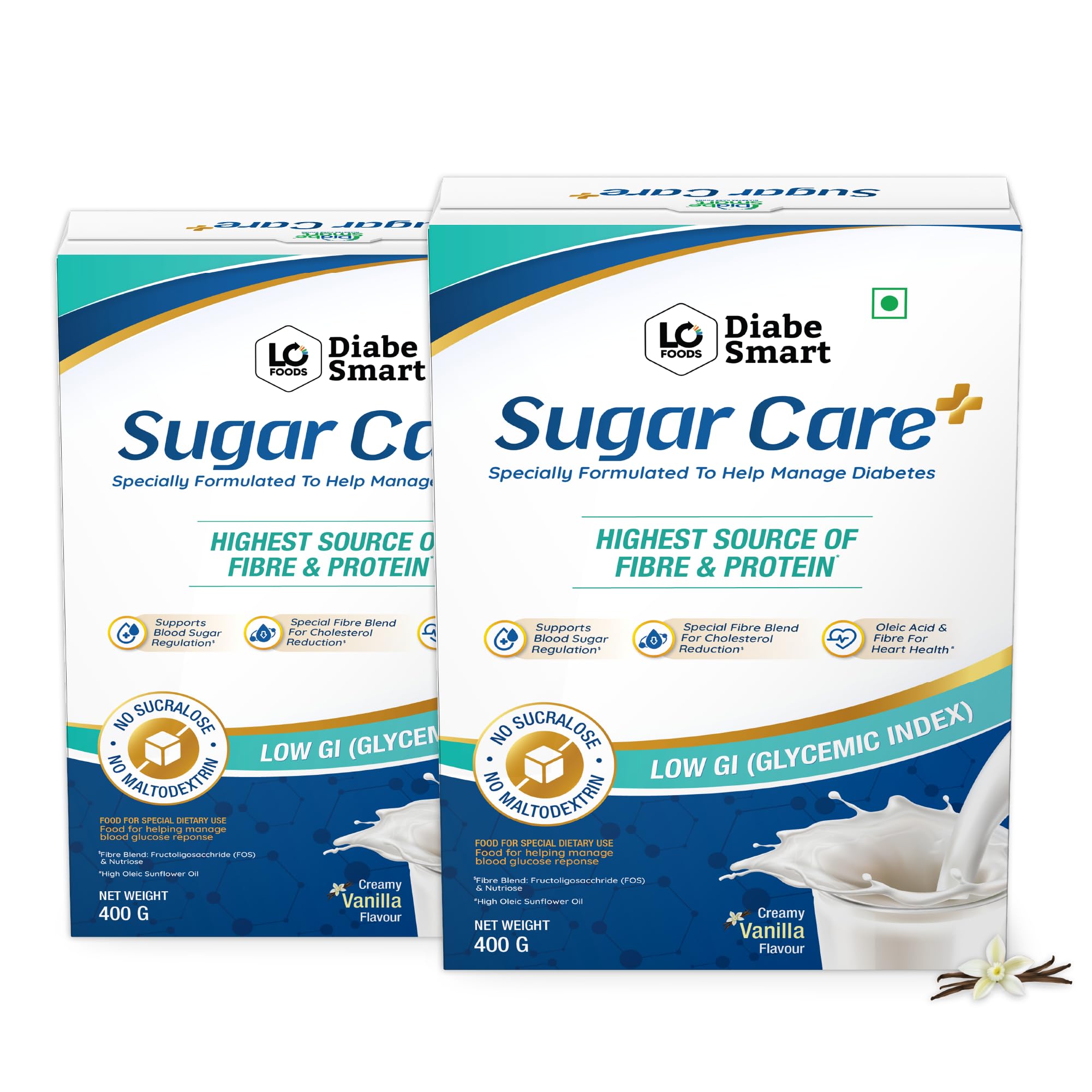 DiabeSmart Sugar Care Plus for Diabetes Management 800g| 90% Low Fat, High Fiber & High Protein| Low GI Sugar Free Diabetic Protein Powder| Adult Nutrition Drink| Vanilla