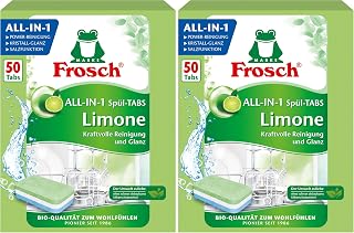 Frosch Limonen Geschirrspül-Tabs, umweltfreundlich, mit wasserlöslicher Folie, für die tägliche Reinigung von Besteck und Geschirr, 50 Tabs, 50 stück (Packung mit 2)