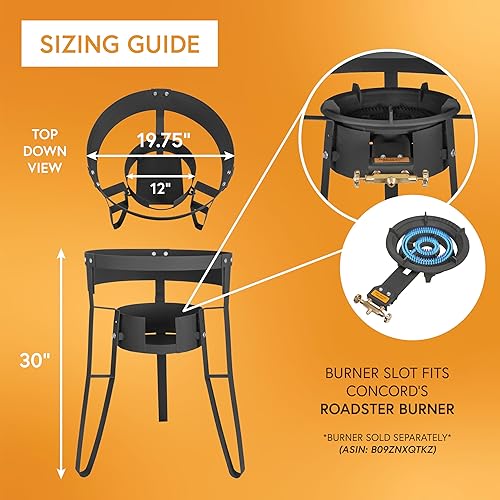 Miniatura 4 de Concord Soporte de acero con recubrimiento en polvo de 30 pulgadas con quemador de propano único de acero inoxidable y comal Roadster. Ideal para