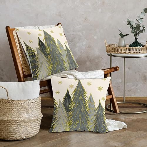 Miniatura 4 de Juego de 2 fundas de almohada de Navidad grises de 16 x 16 pulgadas, diseño de copos de nieve dorados, para sofá, vacaciones de invierno, decoración