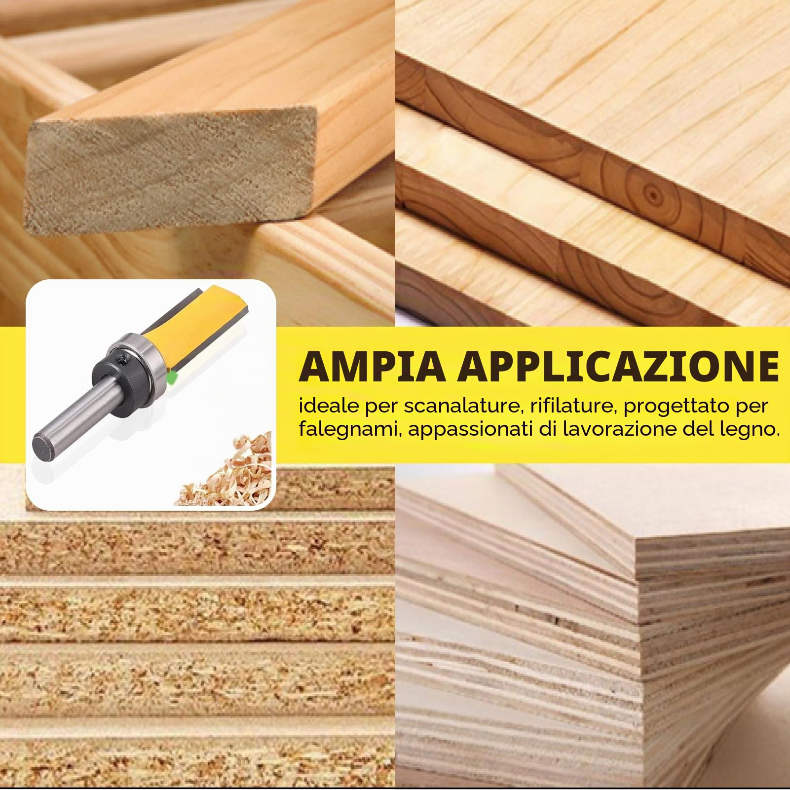 punte fresa legno 6mm 3pcs, set frese per legno per diverse tacche di profondità, Set di frese dritte, fresa per legno, frese per legno