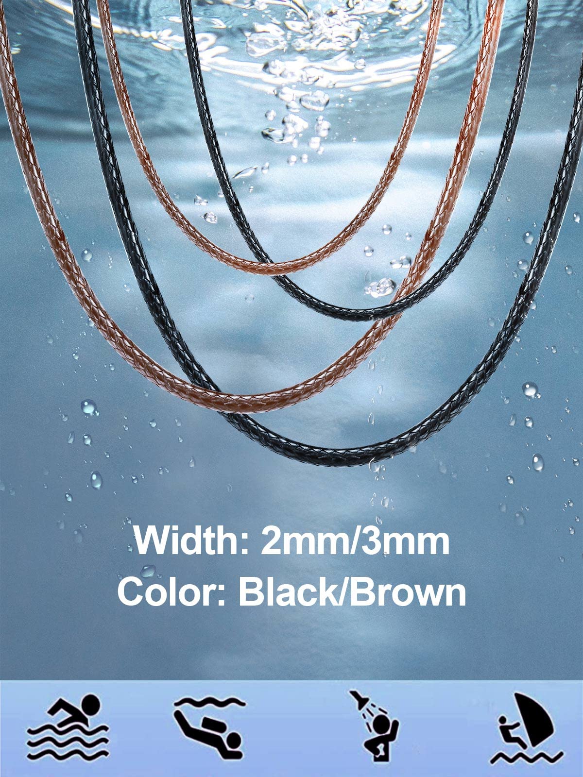 FindChic 2/3MM Collier Chaine Homme Cuir Cordon Collier pour Pendentif Femme Homme Chaîne Noir/Marron Ras de Cou Waterproof Boutton Rotatif avec Fermoir Acier Inoxydable Longueur 40cm-75cm
