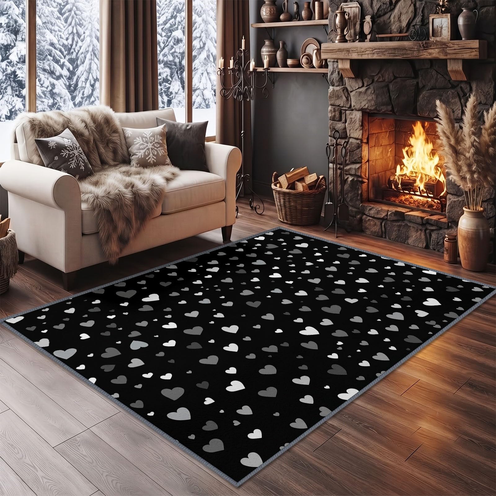 Tapis de Salon 140 x 200 cm Cœur Points Tapis de Chambre, Doux et Antidérapant Romantique Abstrait Lavable en Machine Paillasson pour Salon Cuisine Couloir et Décoration Maison
