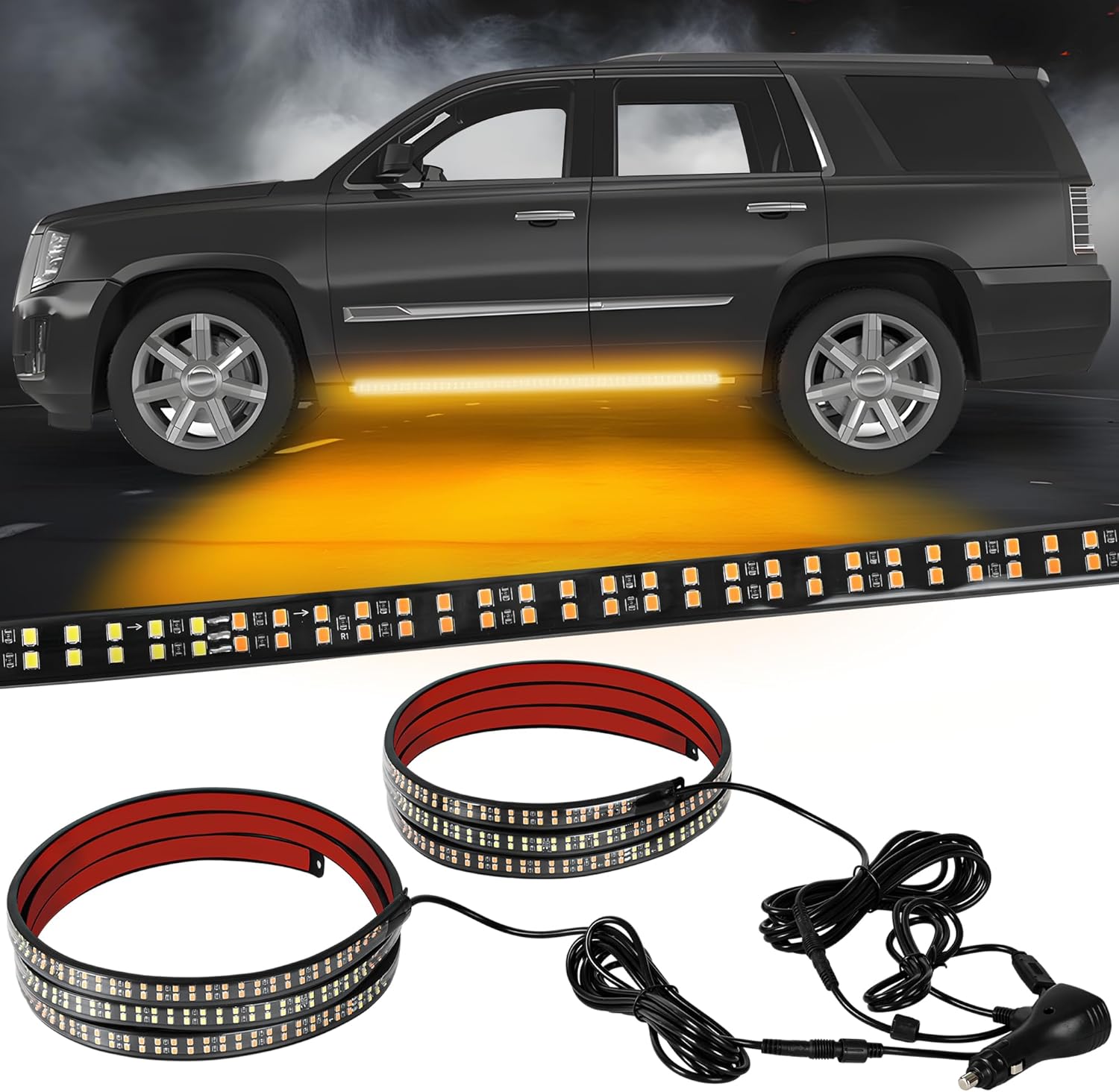 HCDCARLGT Truck Running Board Lights 2PCS 70 Inch LED Sequential Amber Side Marker