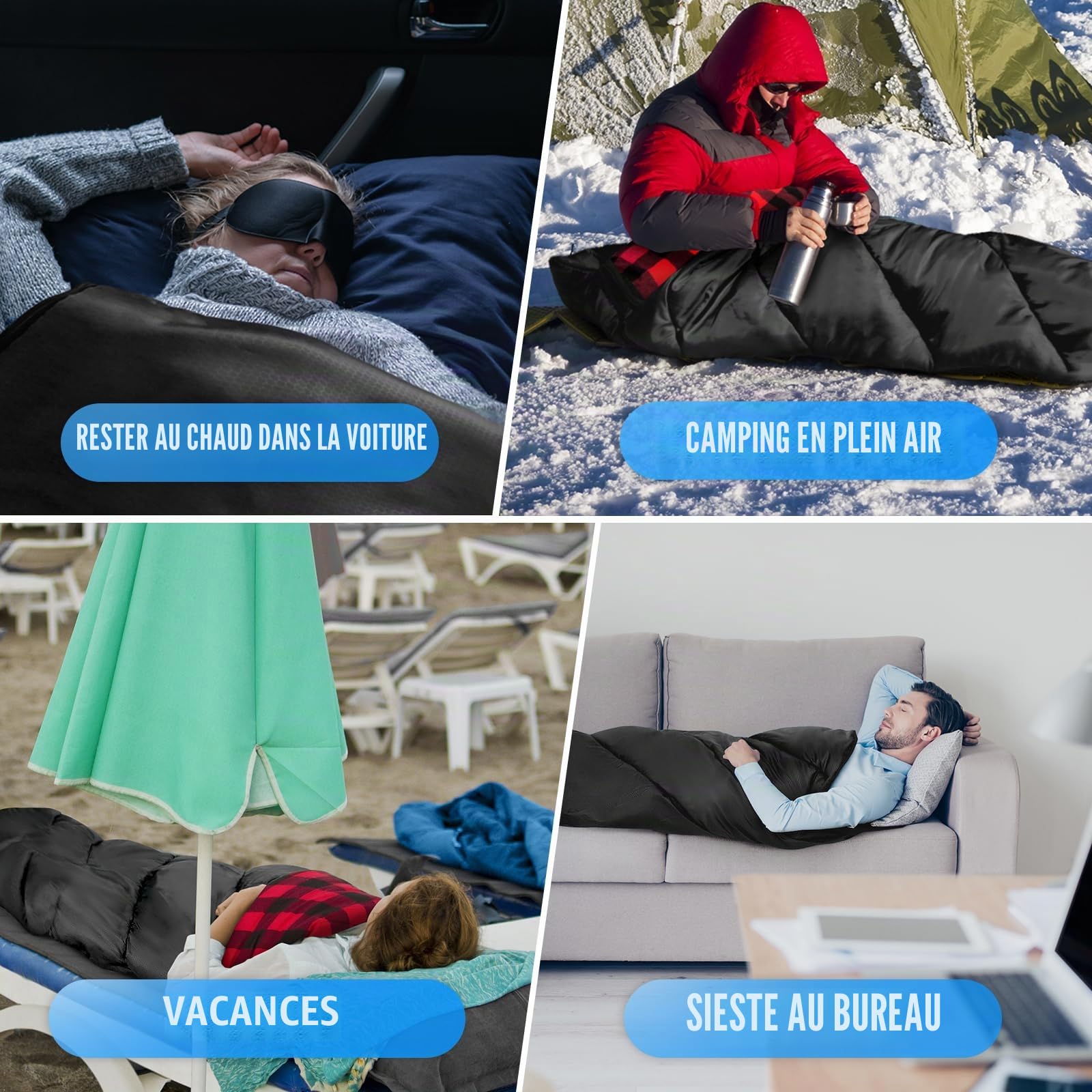 Bessport Sac de Couchage 3-4 Saisons en Flanelle Chaud Imperméable Ultra Léger pour Camping Randonnée