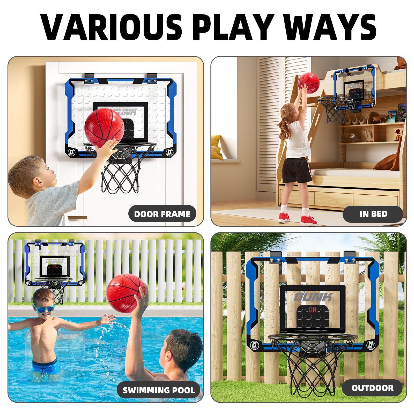 Indoor Basketball Hoop for Kids, Over The Door Mini Basketball Hoops, Mini Hoop with Scoreboard & 4 Balls, Kids Basketball Hoop Sport Toys Gifts for 5 6 7 8 9 10 11 12+ Year Old Boys