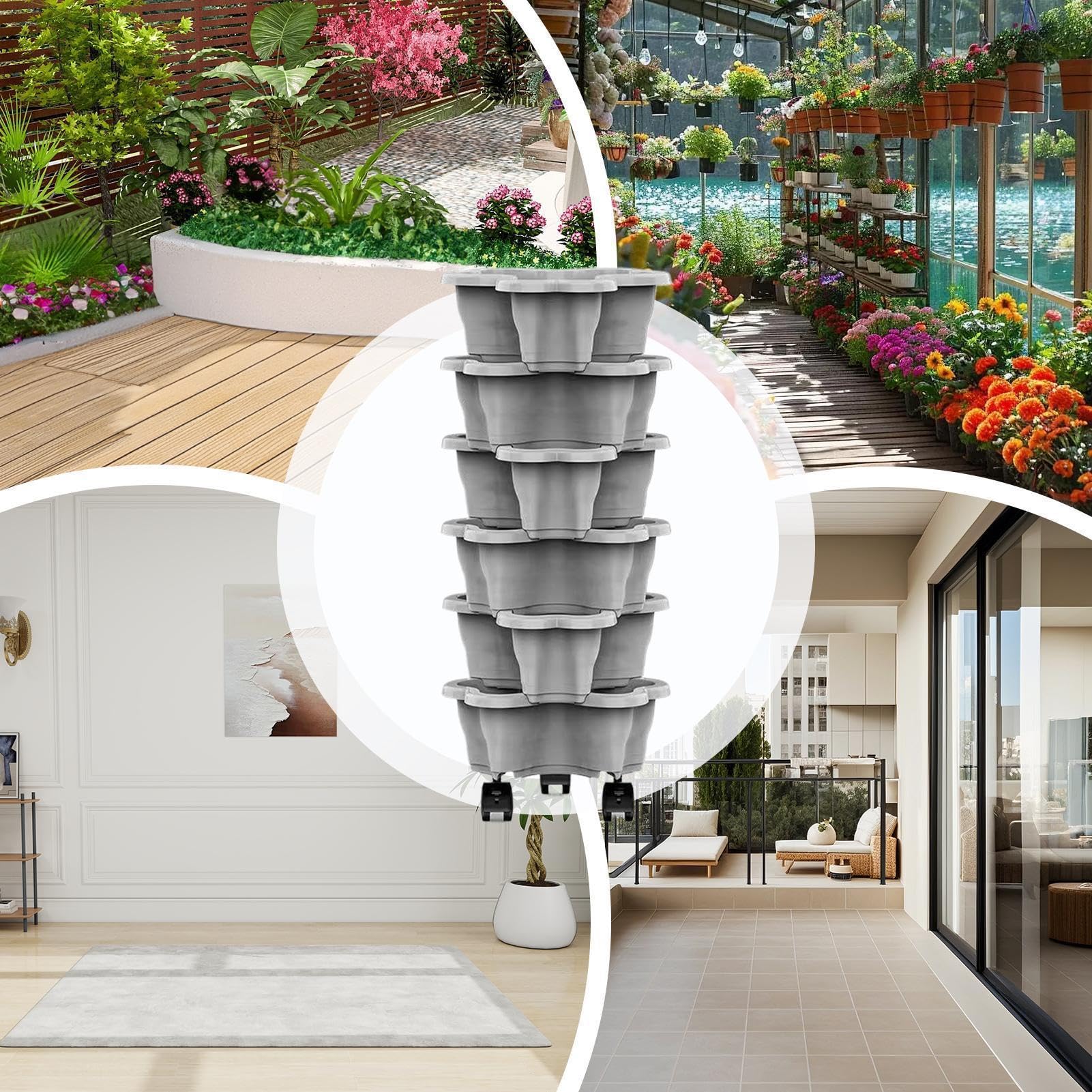 Torre Impilabile A 6 Livelli Con Ruote Per Piantare Fragole, Torre Per Piante Da Interno, Torri Verticali Impilabili Per Il Giardinaggio Rialzato In Casa Sul Balcone In Giardino Nel Patio O Sotto