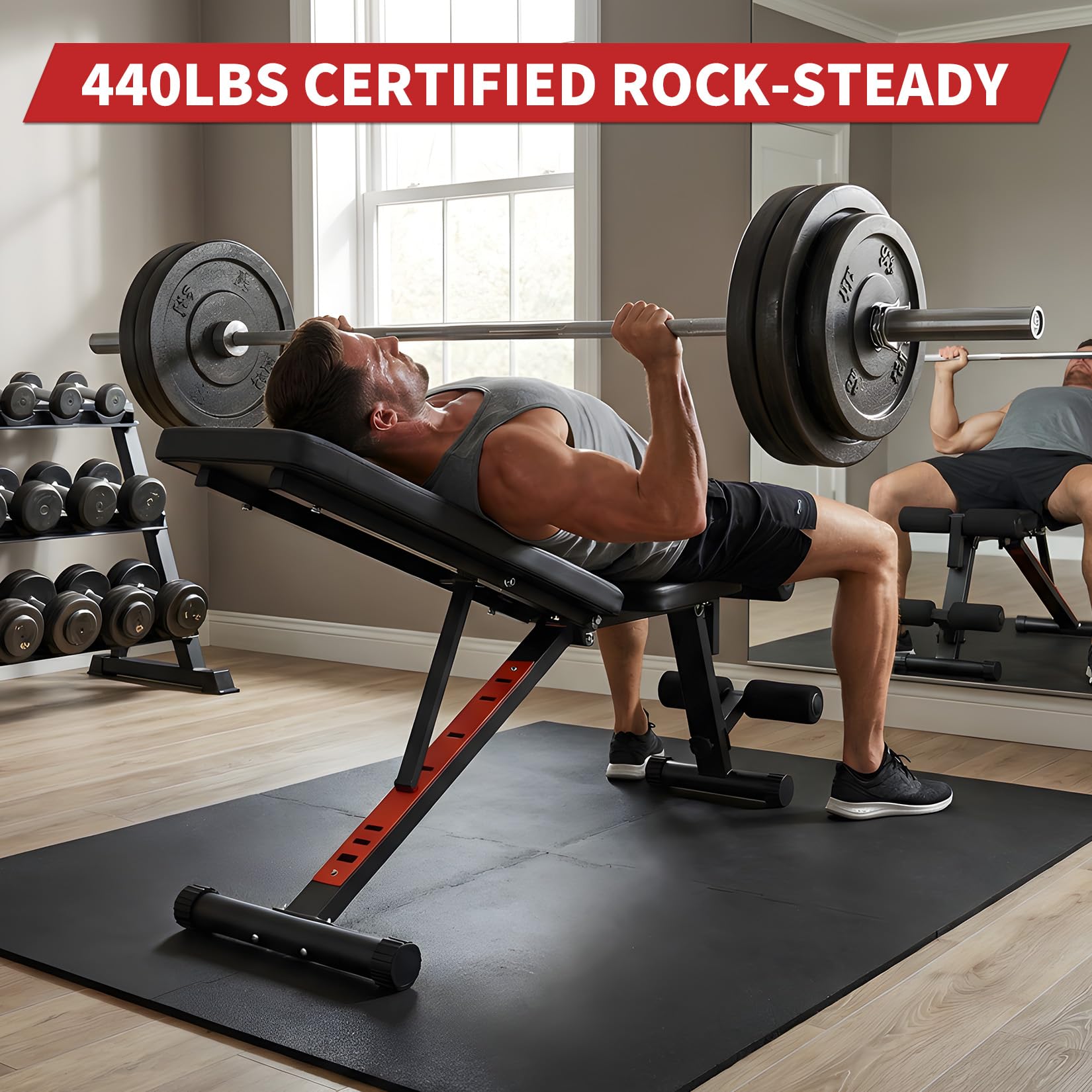 Garvee Función extensible – Banco de musculación ajustable y plegable con extensión de piernas – Posición inclinación/declinación plana – Capacidad 200 kg – Ideal para el interior completo en casa