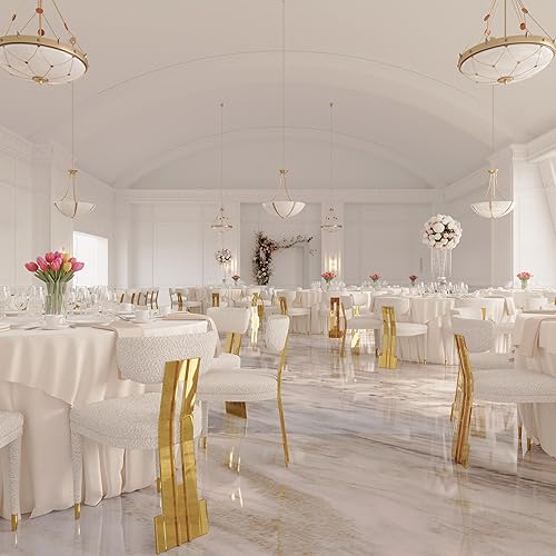 Miniatura 6 de Midcentury - Sillas de comedor modernas de color blanco y dorado, silla de comedor Boucle con respaldo de ala curvada, patas de acero inoxidable