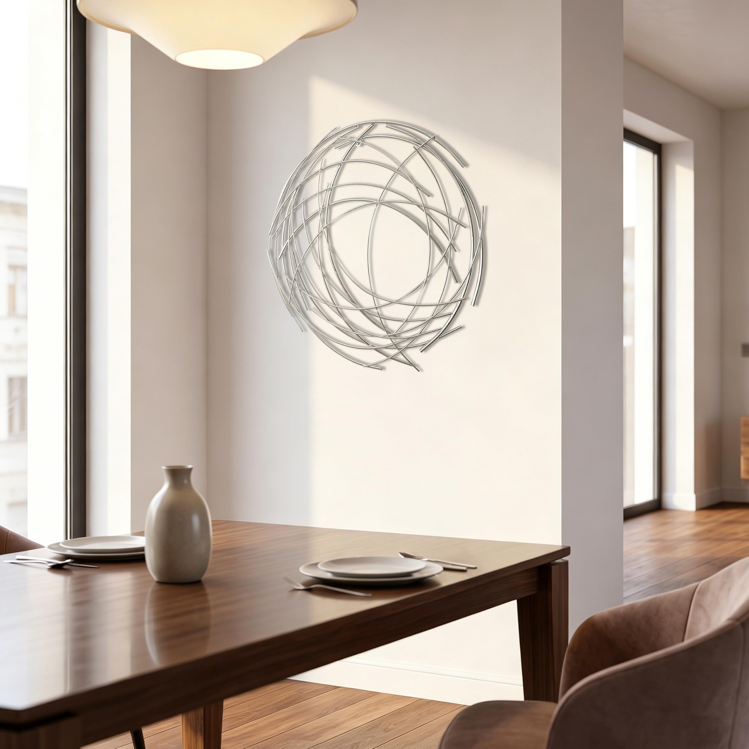 Hometopia Metall Wanddeko Silber 49,5 cm Moderne Runde Wandkunst aus Metall