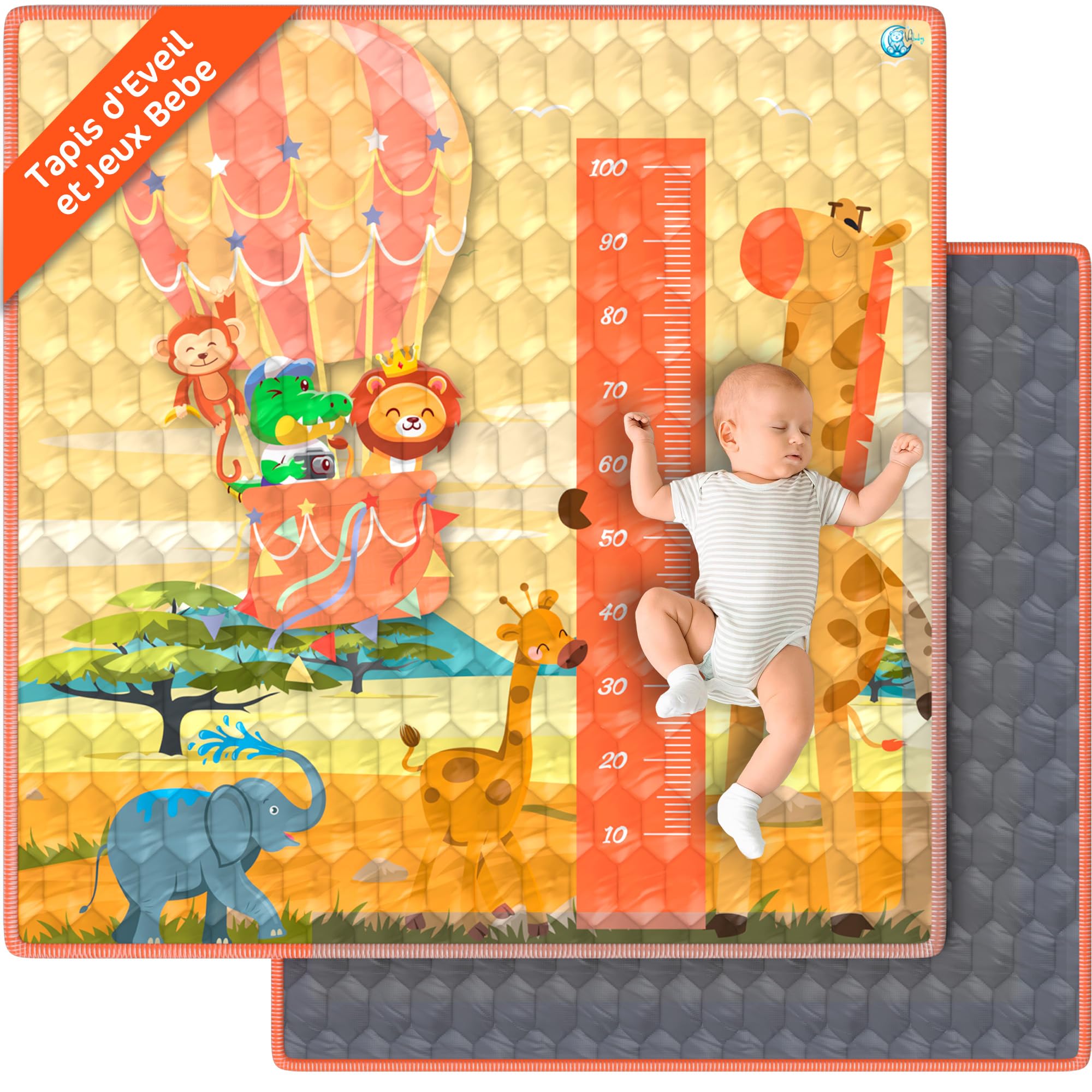 Tapis d'Eveil Bebe et de Jeux Pliable 0-6 Mois et 6-12 Mois 120x120 cm Mousse Garçon et Fille – Tapis Montessori Motricite Evolutif Epais de Sol pour Chambre + Parc Enfant + Jeu Exterieur VALBABY