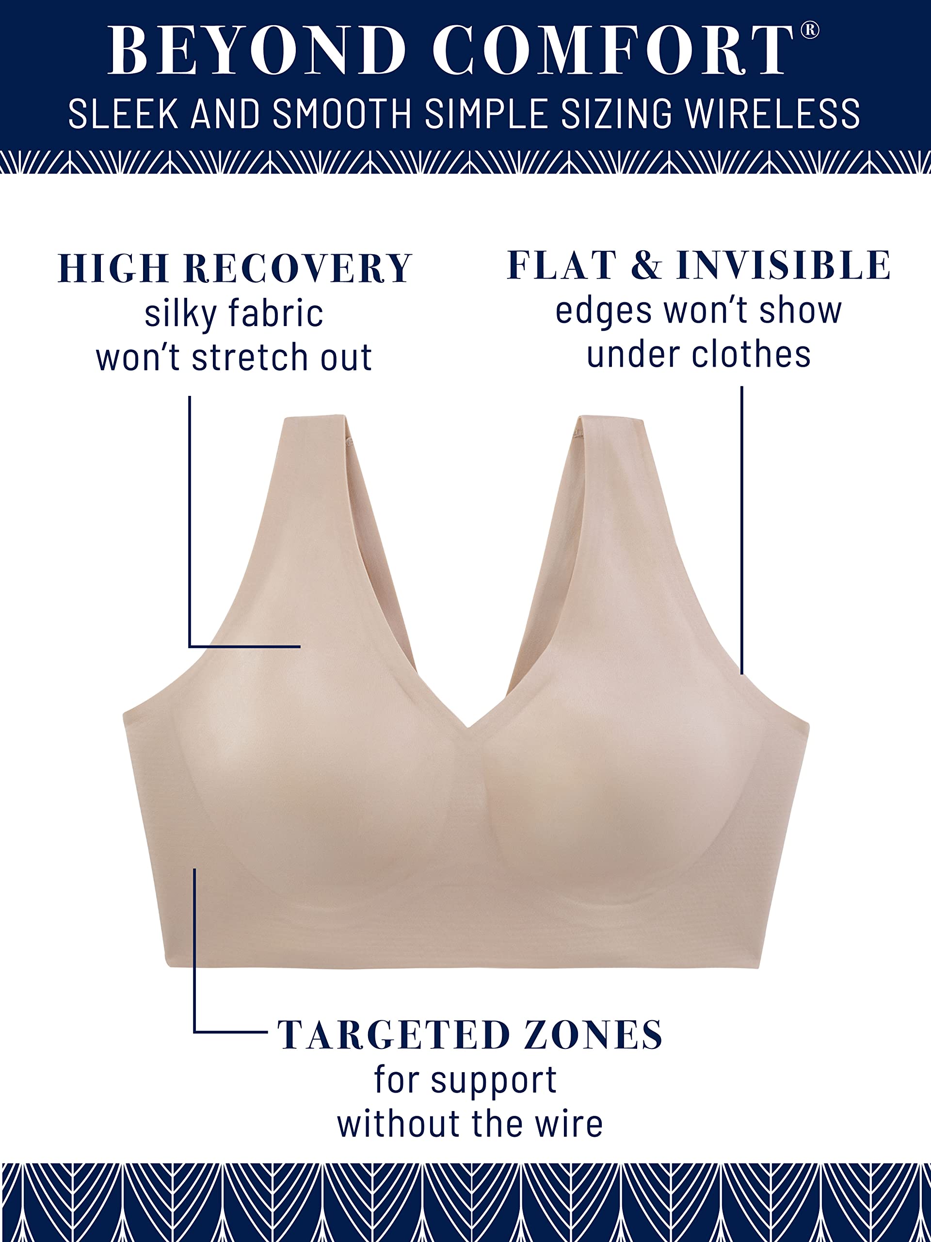 Vanity Fair Women's Beyond Comfort Sleek and Smooth Simple Sizing Wireless Bra, White, Large