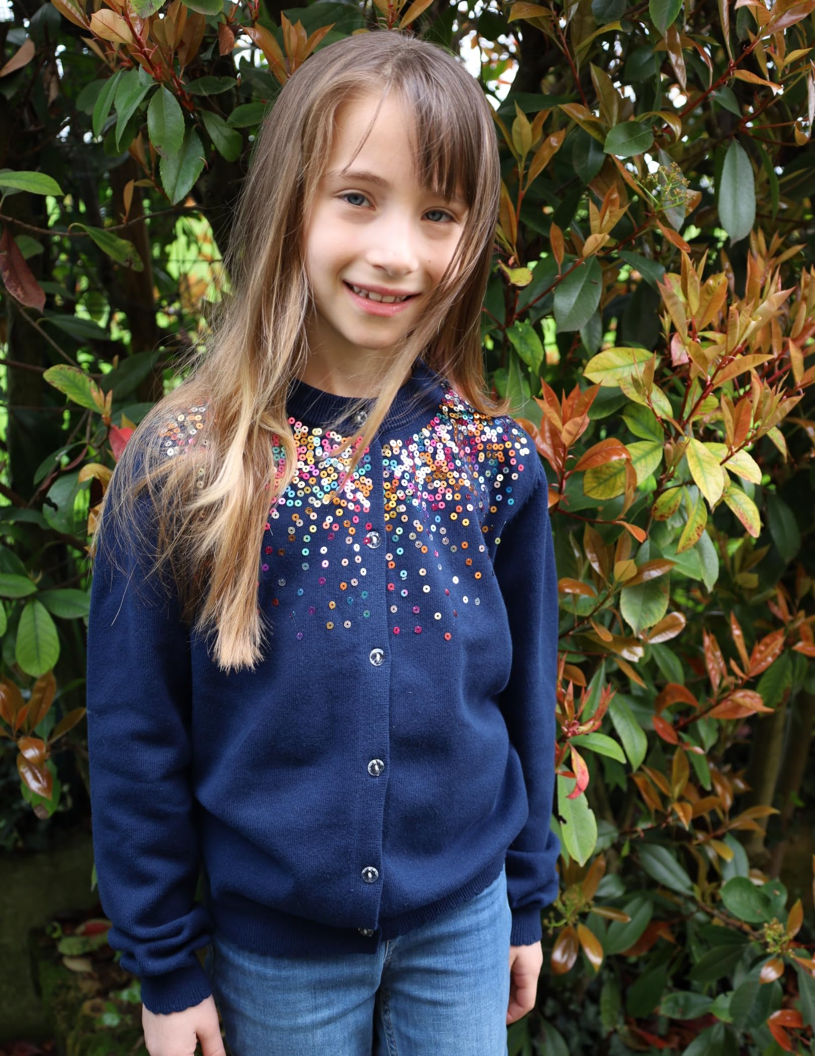 Rolanko Gilets pour Filles, Cardigans Scolaires de Base en Coton à Manches Longues et à Boutons, Pulls en Tricot à Col Roulé