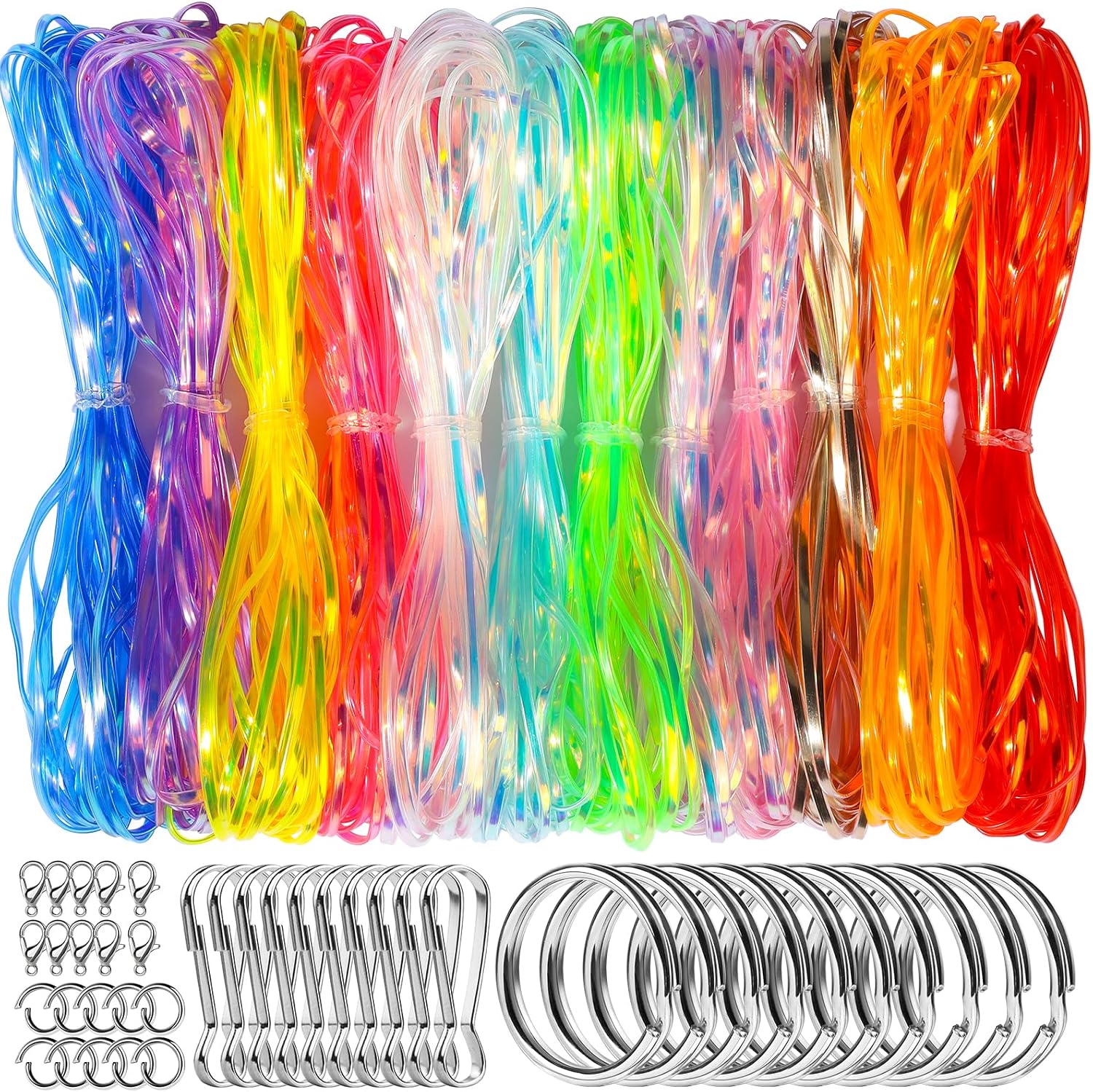 Fandamei Lanyard String Kit, 12 Colors Plastic Lacing Cord, Bright and Glitter Color, Lanyard String for Crafts, Bracelets and Jewelry Making Weaving Kit for Craft DIY