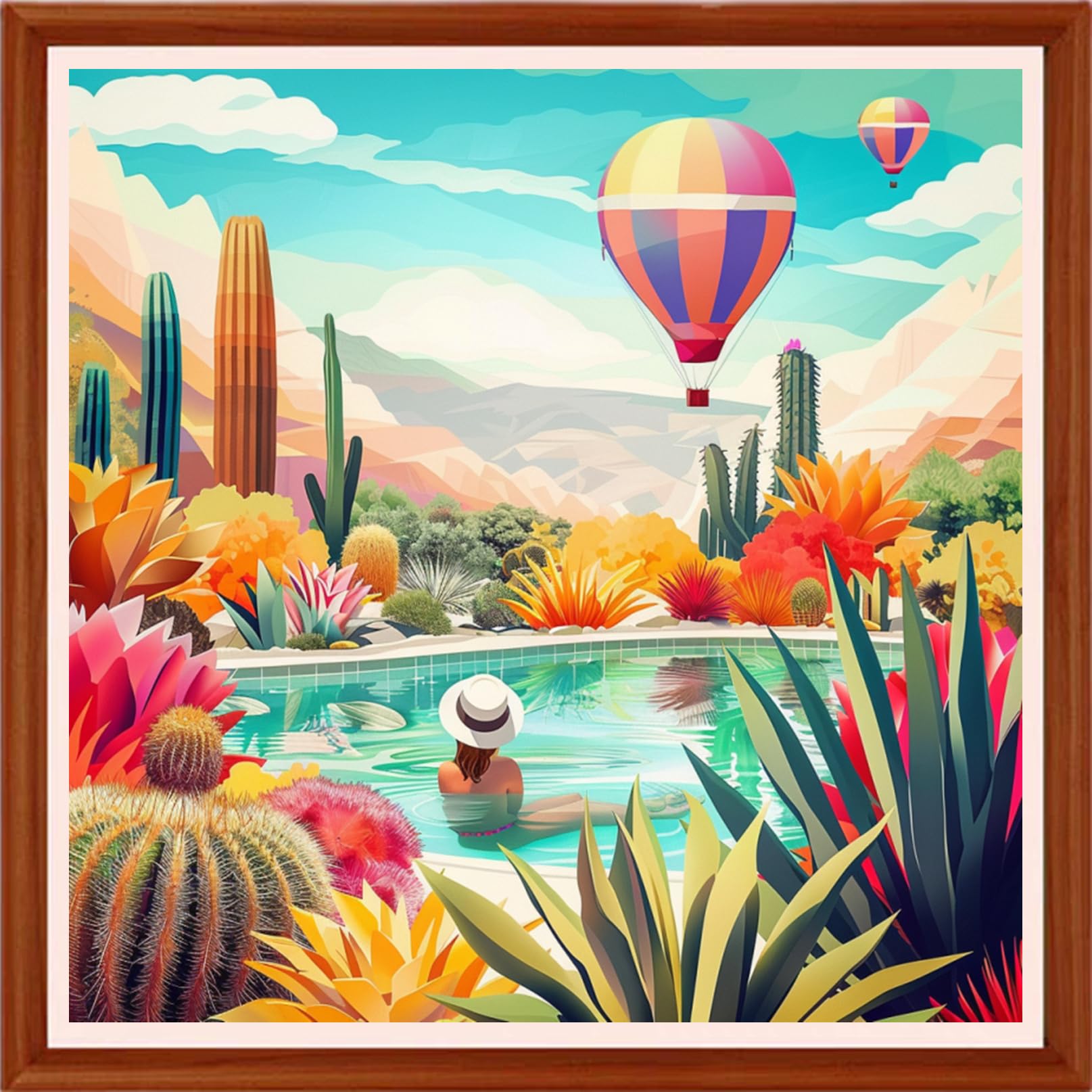 Hopeart Stamped Cross Stitch Kits for Beginner Embroidery Kits for Beginners Adults DIY 11CT Cross Stitch Patterns Needlepoint Kits Crossstitching Kits-Swimming Pool Flower Scenery 18x18 inchs