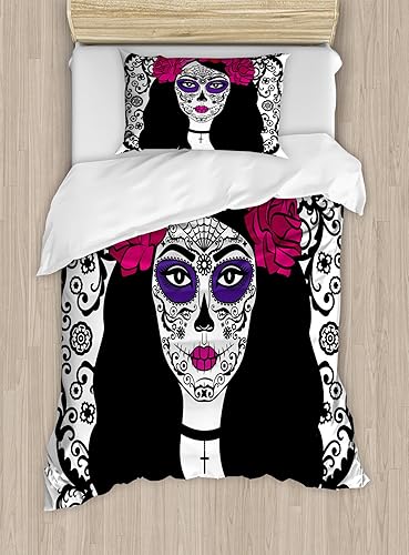 Miniatura 171 de Ambesonne Juego de funda de edredón de baloncesto, silueta de jugador de baloncesto, promoción de campeonato de competencia de atleta, juego de ropa