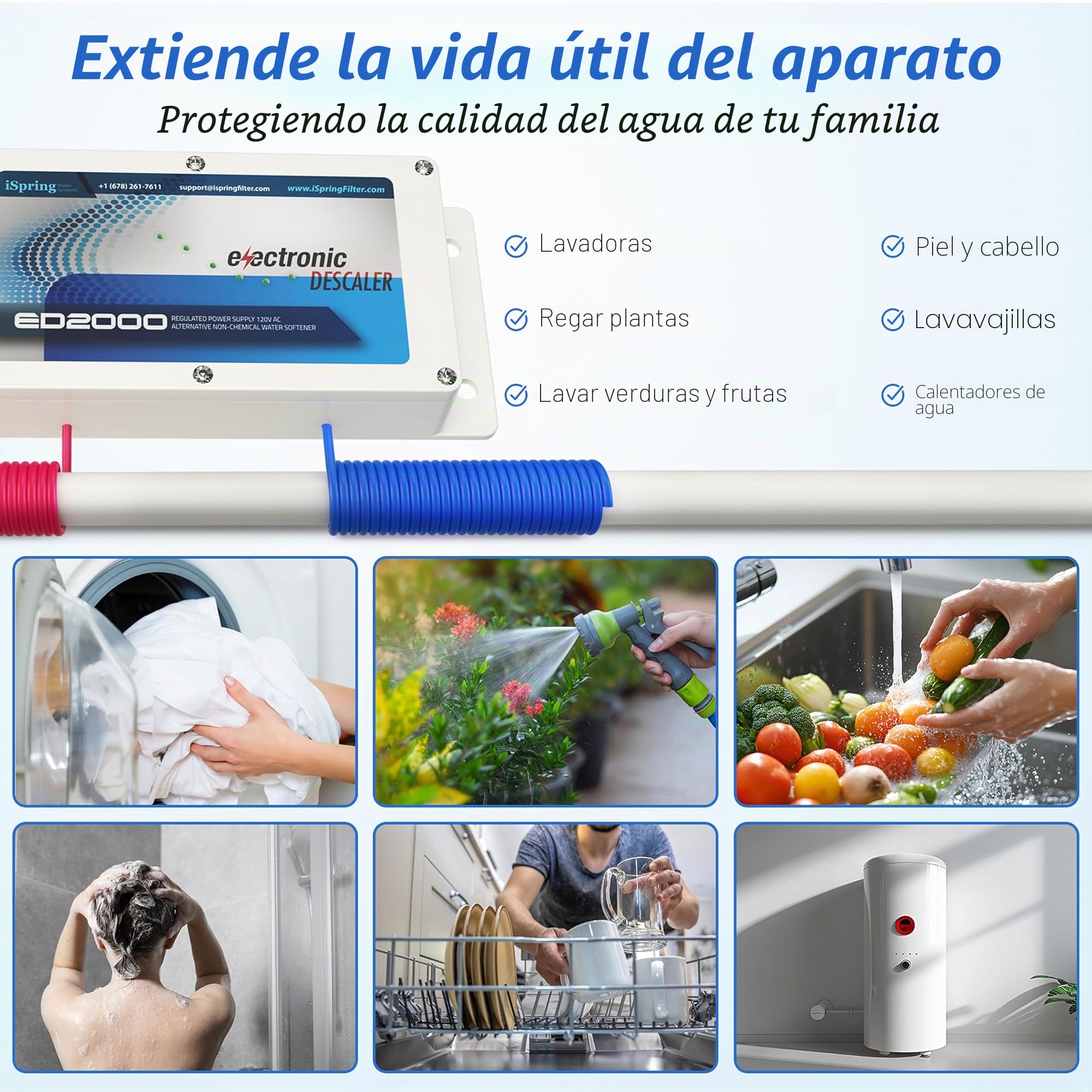iSpring ED2000 Acondicionador electrónico del descalcificador de toda la casa, suavizante alternativo del agua