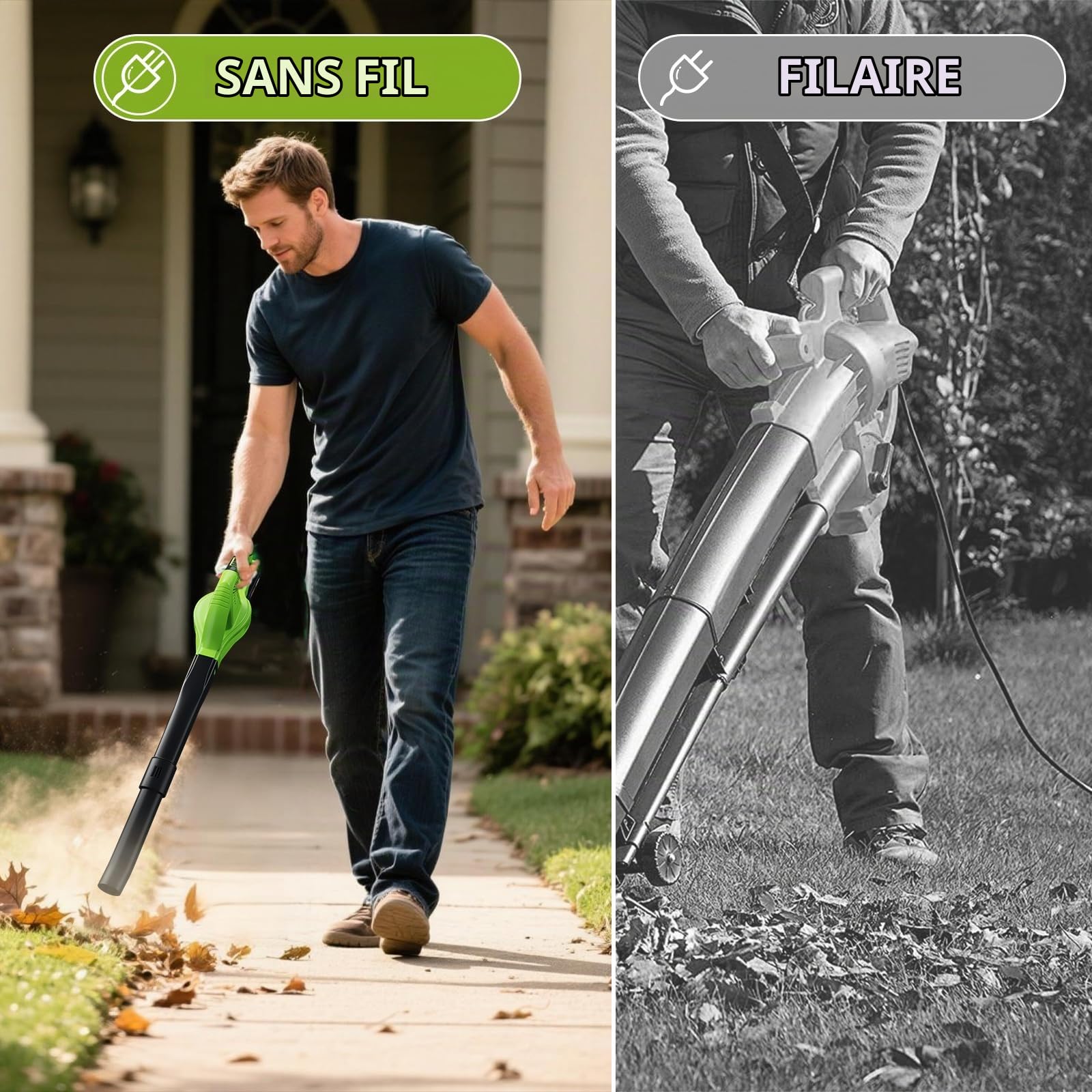 Souffleur de Feuilles sans Fil 21V, Vitesse de soufflage jusqu'à 8m/Min,Vitesse 15000r/min, souffleur sans Fil avec Batterie et Chargeur, Leaf Blower pour la saleté & Les Feuilles (2 Batterie)