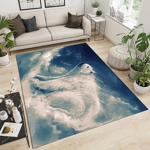 Alfombra de oso polar blanco, diseño de cielo azul y nubes blancas, alfombra de apartamento, buena absorción de agua, duradera para entrada,