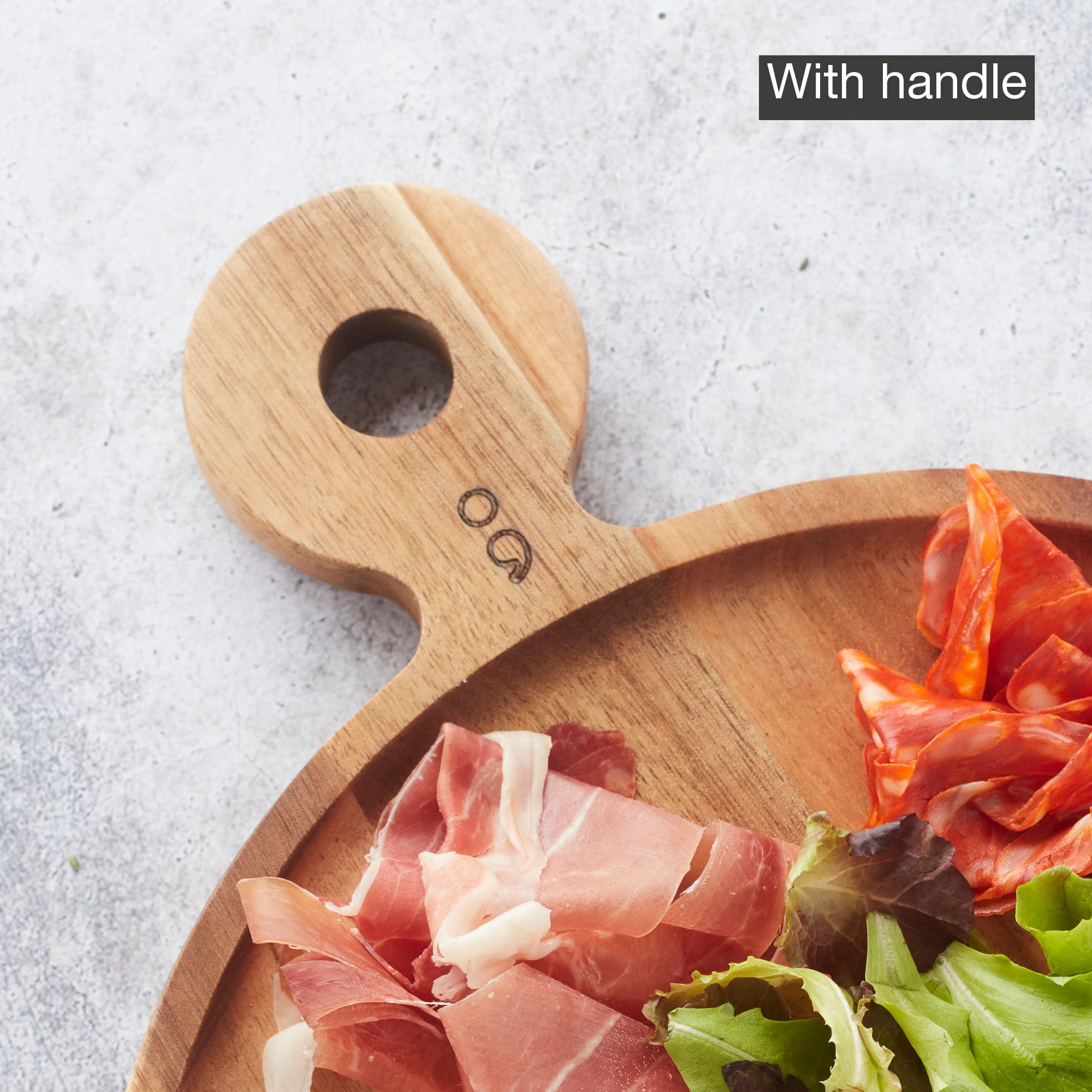 Point-Virgule planche apero en bois d'acacia ronde avec poignée, planche à hamburger, 25cm, Brun