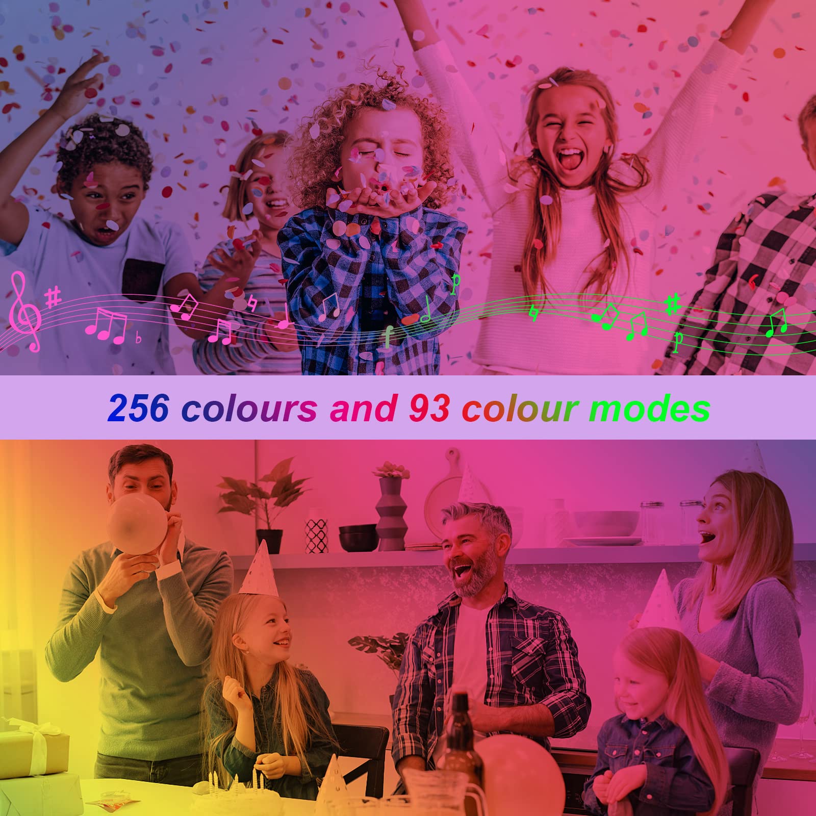 VOMI Ventilatore da Soffitto con Luce e Telecomamdo RGB Dimmerabile Lampadario Ventilatore da Soffitto Reversibile Silenzioso con Altoparlante Bluetooth Lampada con Ventilatore da Soffitto 6 Velocità