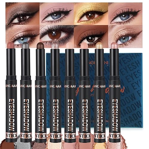 Sombra de ojos con brillantina, 8 colores crema sombra de ojos en barra para ojos, lápiz de sombra de ojos negro impermeable, lápiz de sombra de