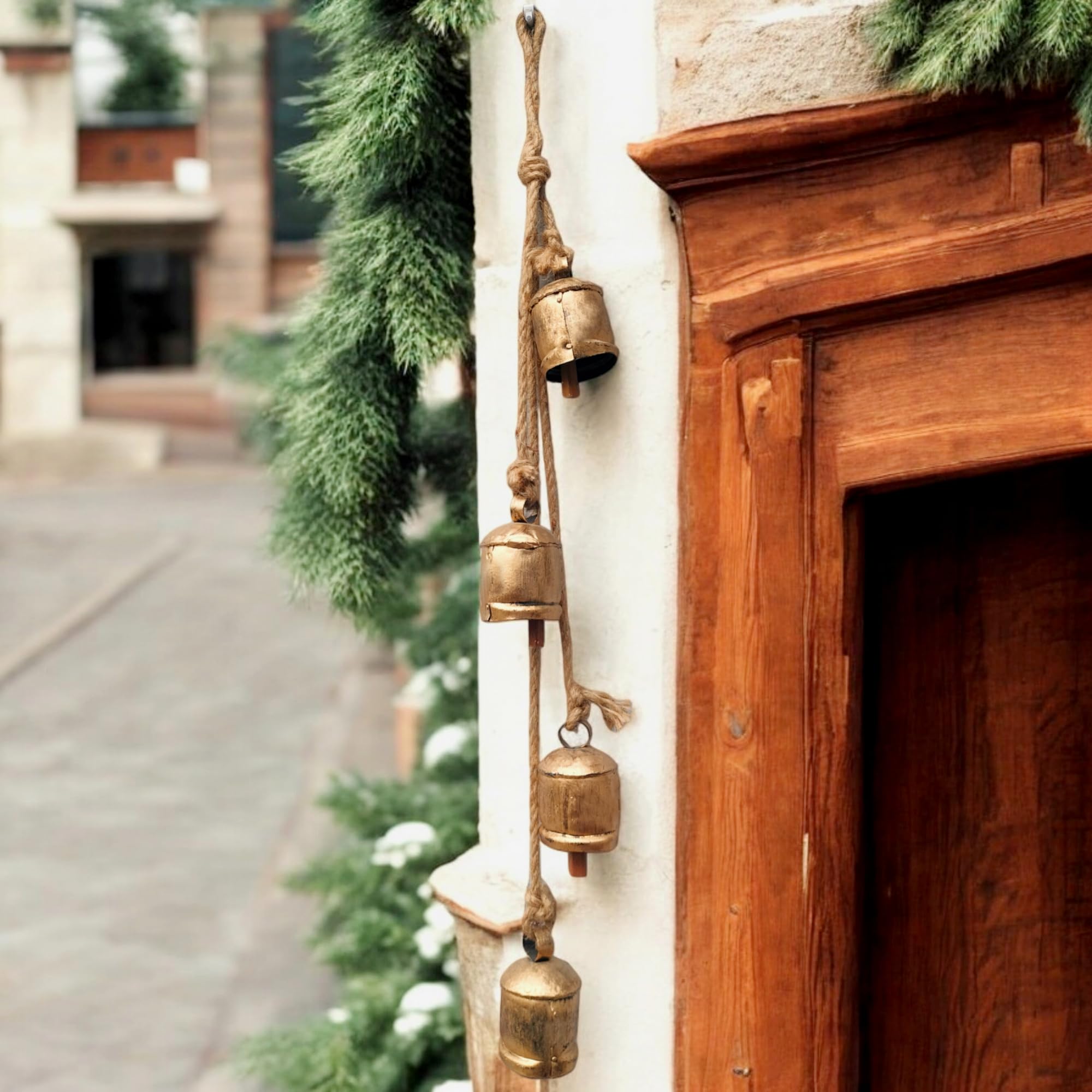 Meridian Nauticals- Rustic Vintage Cow Bells on Rope Wall Hanging Decor Handcrafted Metal Rustic Decor Home and Garden Perfect Home Accent- Best Ideal Gift