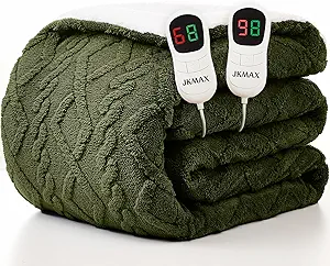 JKMAX Heated Electric Blanket King Size-100"x90" Heating Blanket with 10 Heating Levels & 5 Time Settings Over-Heat Protection,Winter Warmer for Adults with ETL Certification(Green)