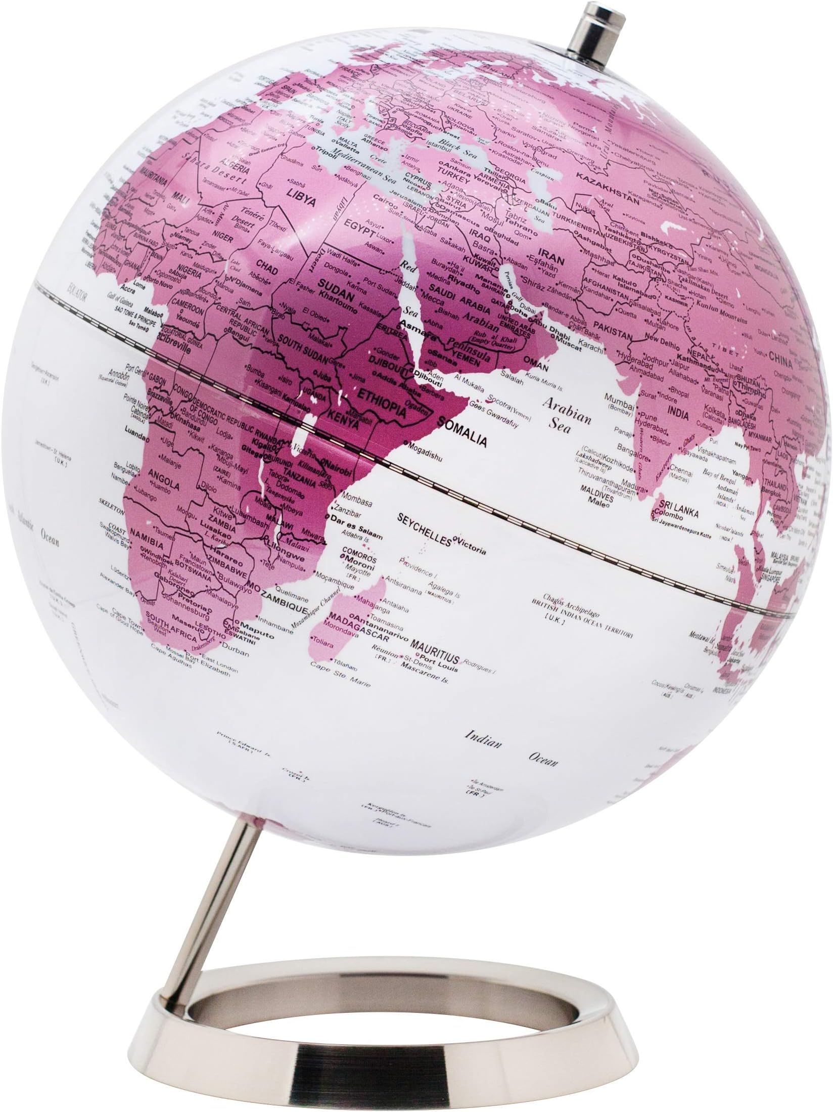 25Cm World Globe - Stainless Steel Ring Standing, Packaging In Premier Kraft Box, Perfect For Gifting - Metallic Colour (Pink)