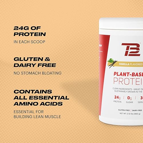 Miniatura 5 de TB12 Proteína en polvo a base de plantas por Tom Brady, 0.85 oz de proteína vegana de guisante, baja en azúcar, baja en carbohidratos, sin OMG,