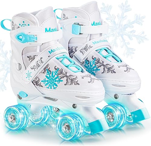 Patines de copo de nieve para niñas, 4 tamaños ajustables, patines con todas las ruedas iluminadas para niños pequeños, adolescentes principiantes,