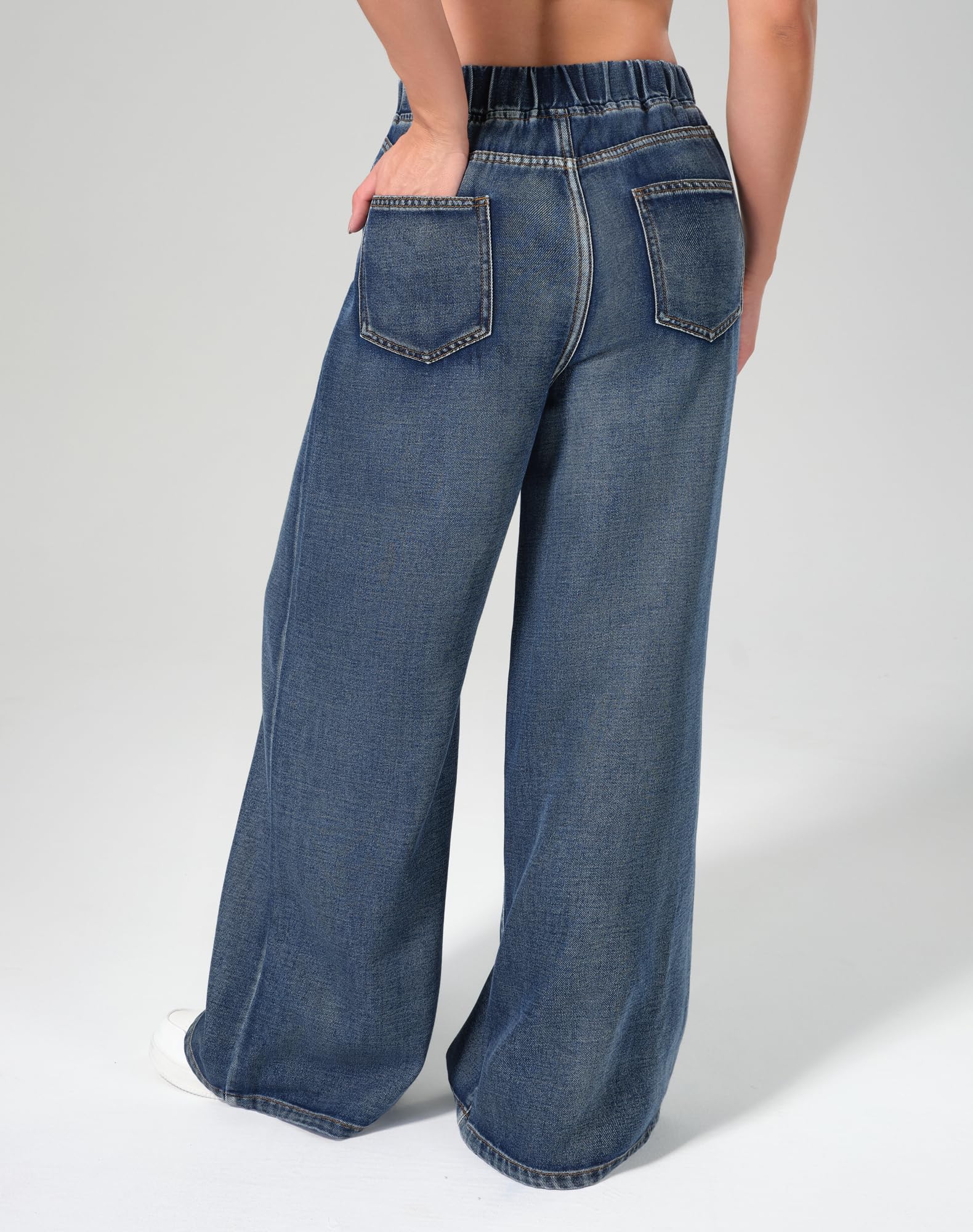 roswear Women's Wide Leg Jeans Sweatpants Elastic Waist with Drawstring Baggy Loose Fit Pants