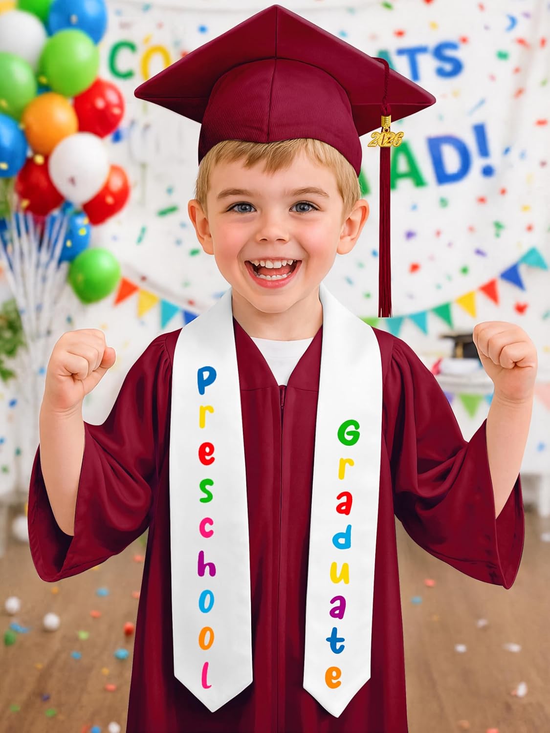 QZYL Preschool Graduation Cap and Gown Set, Unisex Kindergarten Graduation Outfit with Stole 2026 Tassel and Certificate