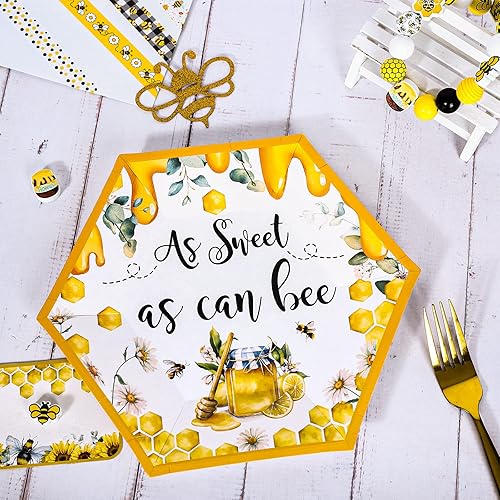 Miniatura 3 de Whaline 50 platos de papel para el Día Mundial de las Abejas, platos desechables hexagonales de miel de acuarela dulce como puede abeja, vajilla