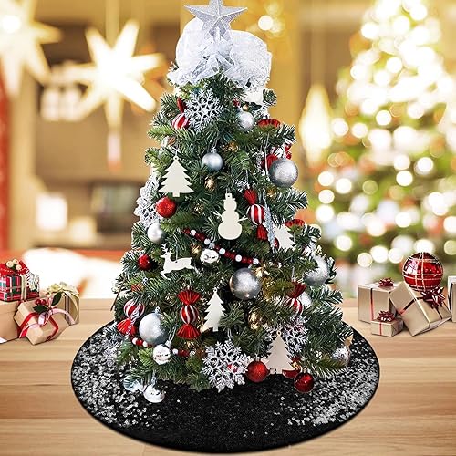 yuboo Mini falda negra para árbol de Halloween, 24 pulgadas, con lentejuelas, adornos de árbol de Navidad con purpurina para árbol de Navidad