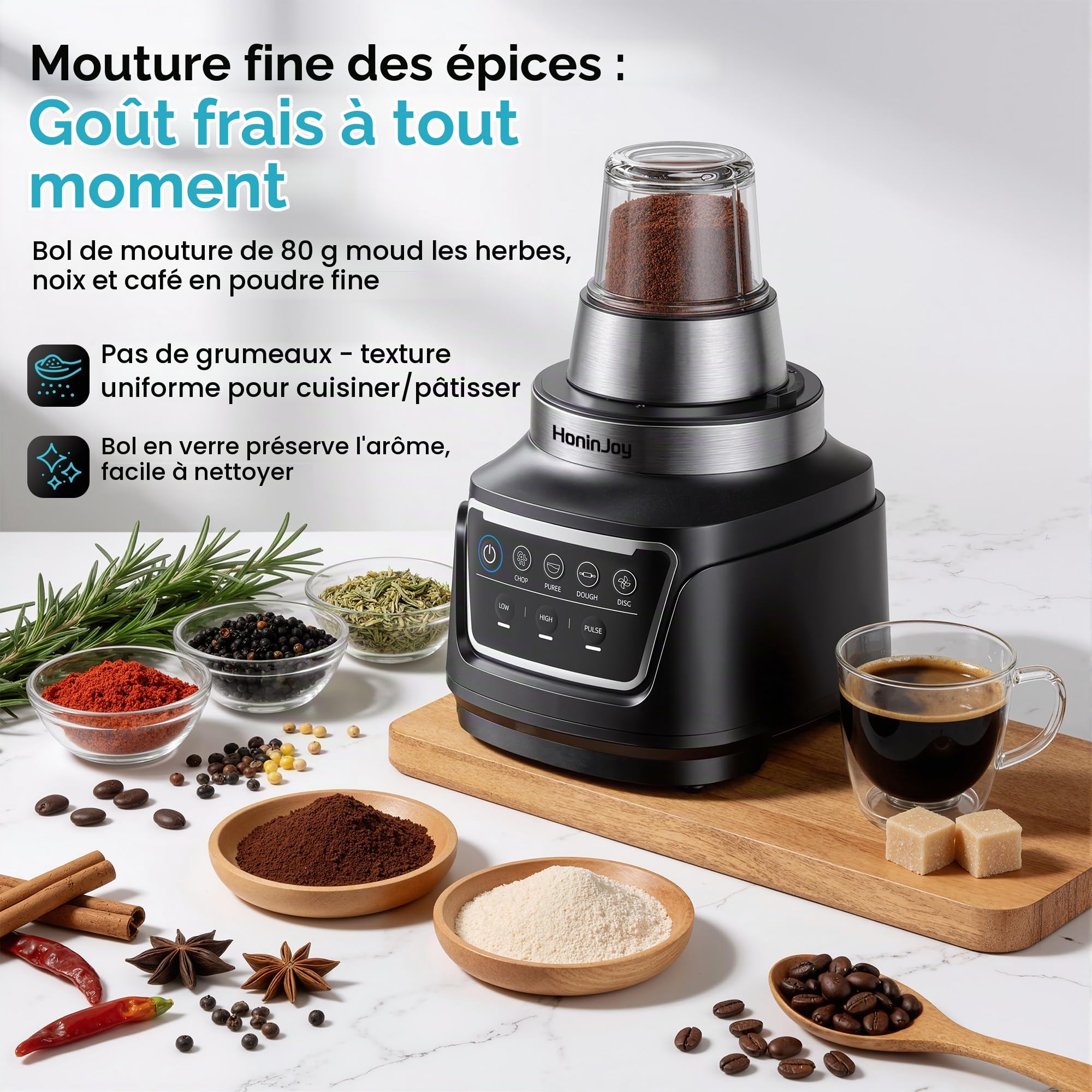 Cuisine Multifonctions 10-En-1, Hachoir De 2l Pour La PréParation De PâTe Le Tranchage Et Le RâPage Mixeur 1300W Avec Bol En Verre De 1,5l Pour Smoothies Lavable Au Lave-Vaisselle