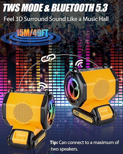 Miniatura 6 de Taingwei Altavoz Bluetooth para batería Dewalt de 20 V y 60 V, altavoz pequeño inalámbrico de 30 W para lugares de trabajo, hogar y fiesta (batería