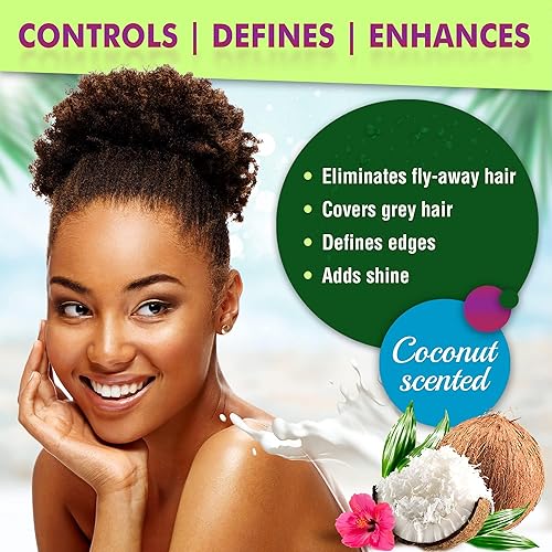 Miniatura 5 de Bordes de color karité y coco, control de bordes para cabello negro, sostiene los bordes, cubre las canas, agrega brillo, suaviza el cabello, sin