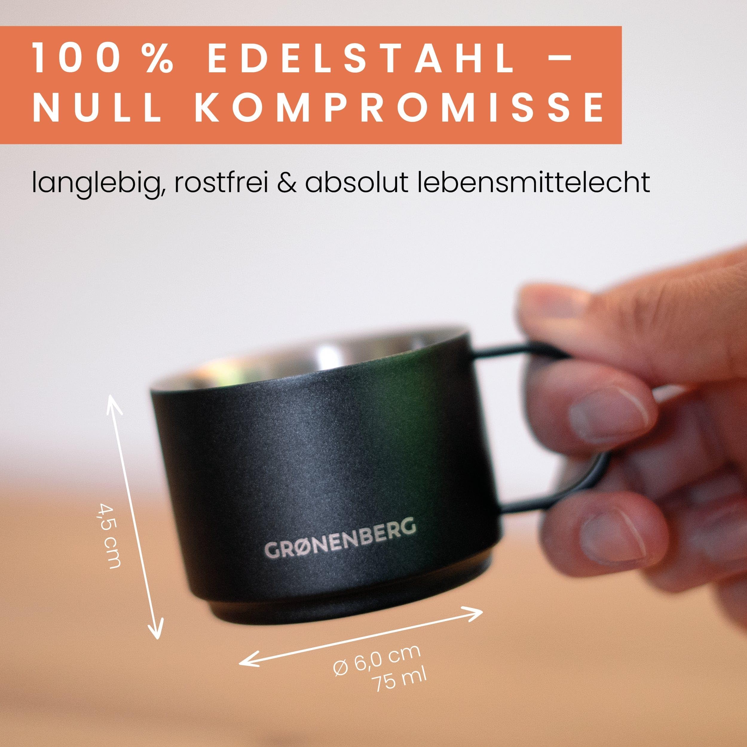 Groenenberg Spar Set 5 | Espressokocher Edelstahl 4 Tassen + Espressotassen | Induktion Espressokanne (200ml)