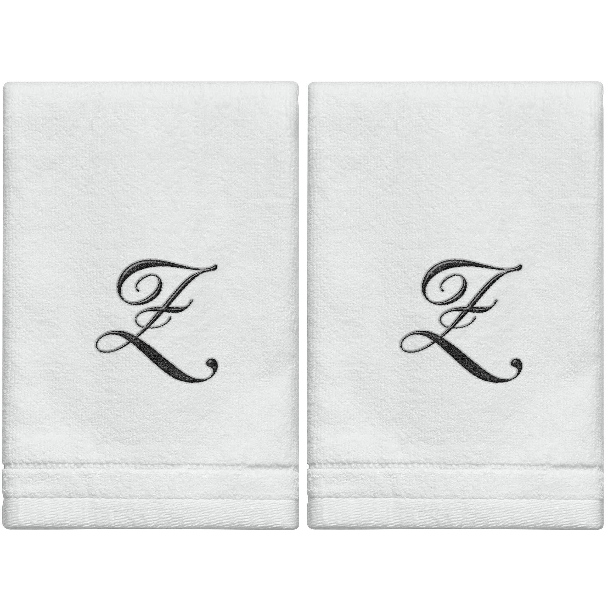 Toallas con Monograma, Regalo Personalizado, 11 x 18 Pulgadas, Juego de 2 Toallas Bordadas Negras, 100% algodón, Acabado de Terciopelo Suave, para baño, Cocina, SPA, Inicial Z (Blanco)