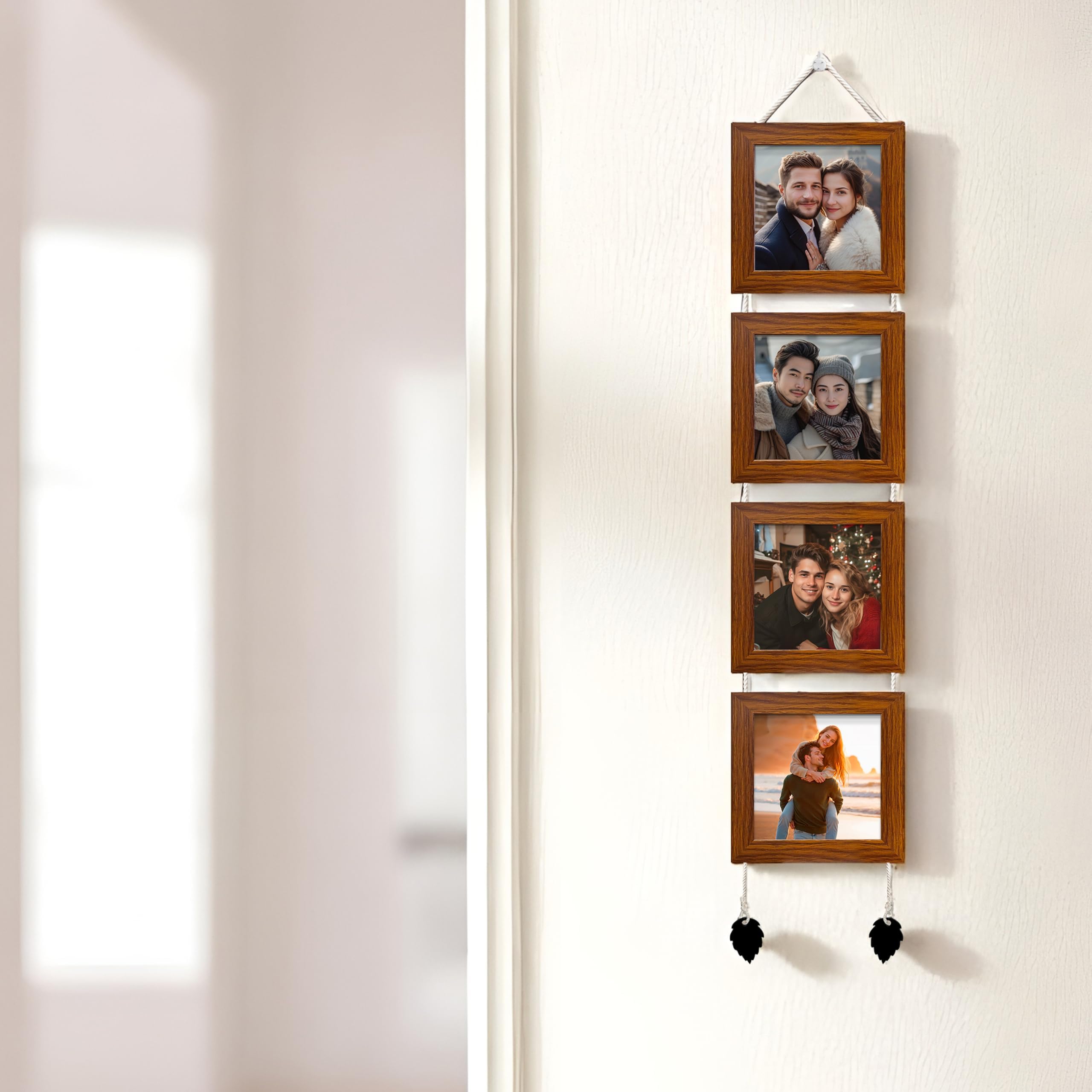 Photo Frame For Wall Decor Hanging Picture Frame For Home and Office Decoration, Valentine Day Gift (Brown, Set Of 4) - 5x5 Inches
