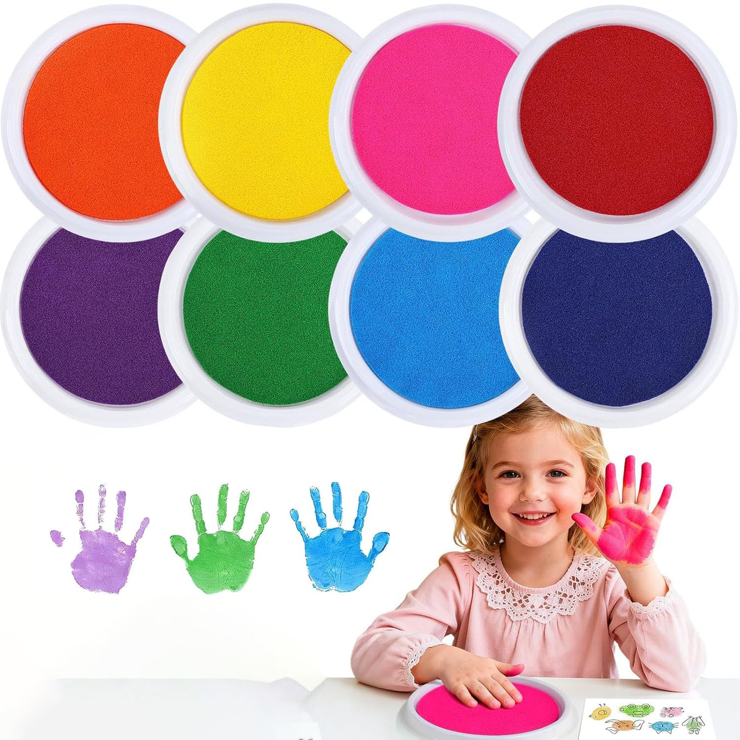 8 Stück Stempelkissen, Fingerstempel, Stempelkissen Kinder, Regenbogen Stempelkissen, Verwendung für Fingermalerei, Scrapbooking, Geschenke für Kinder,Kartenherstellung (8 Farben)