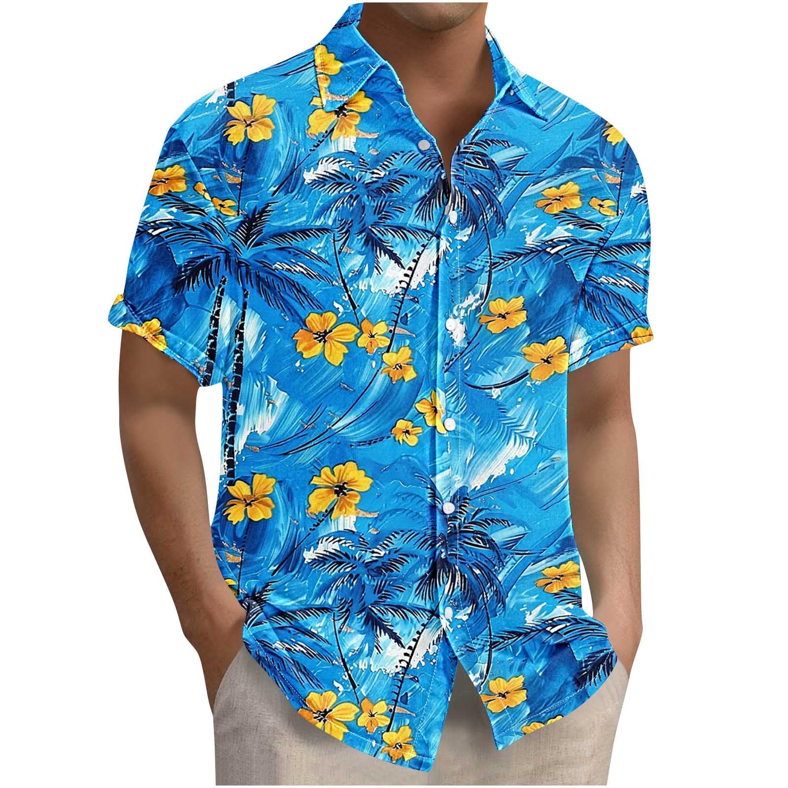 Aopir Men's Tropical Palm Leaf Hawaiian Shirt Relaxed Fit Short Sleeve Button Up Shirt for Beach Party and Travel