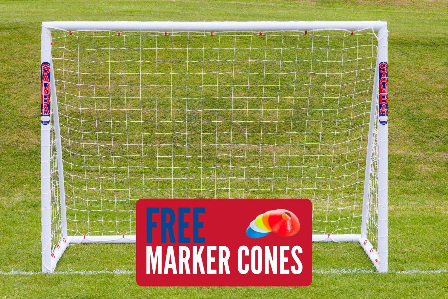 Samba 8x6ft Football Goal - All Weather uPVC Football Training Goal Posts - Portable Net Locking System Garden & 5 Marker Cones