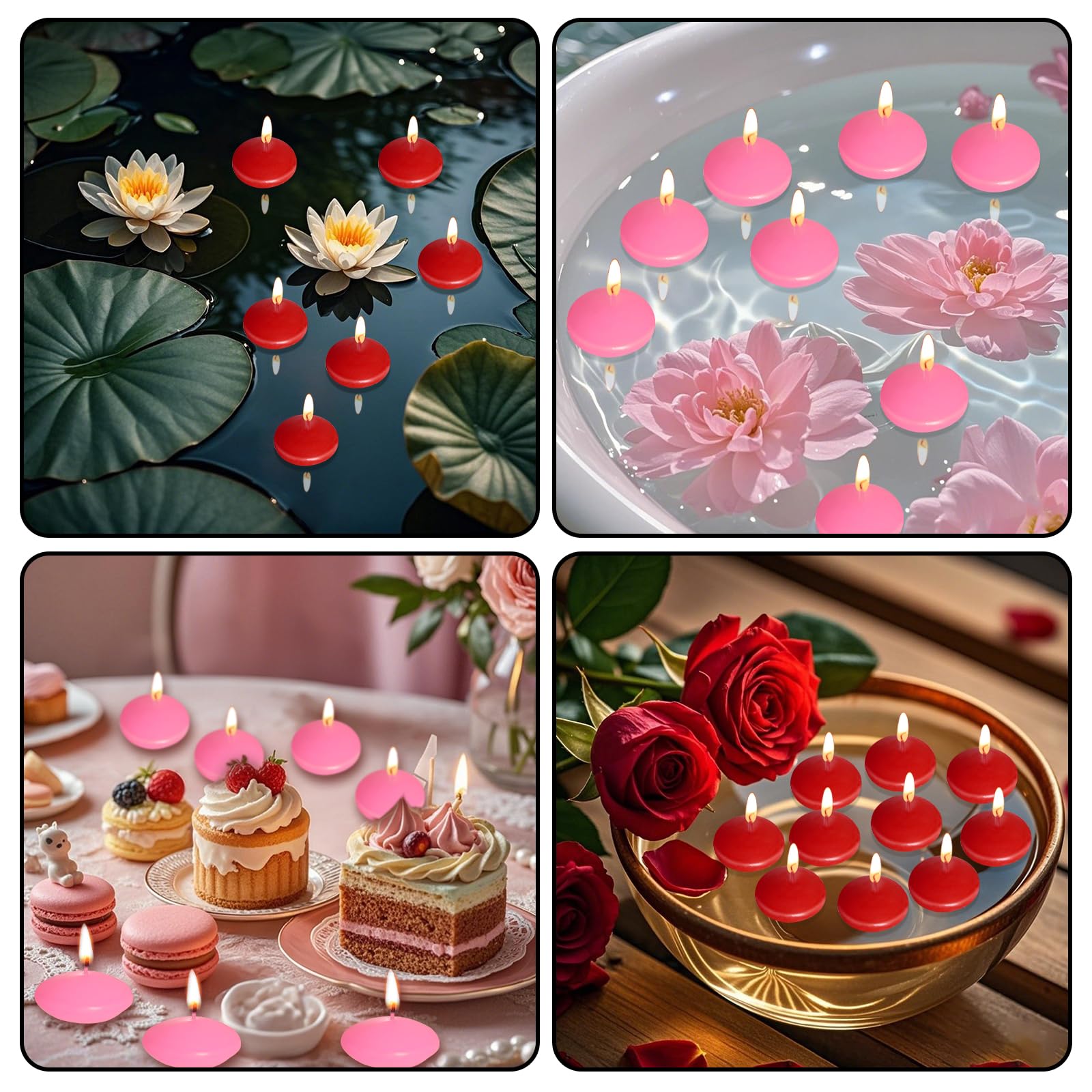 20 piezas de centros de mesa flotantes, velas flotantes sin perfume de 1.5 pulgadas, decoración pequeña, jarrones flotantes para el día de San Valentín, Acción de Gracias, boda y decoración del hogar